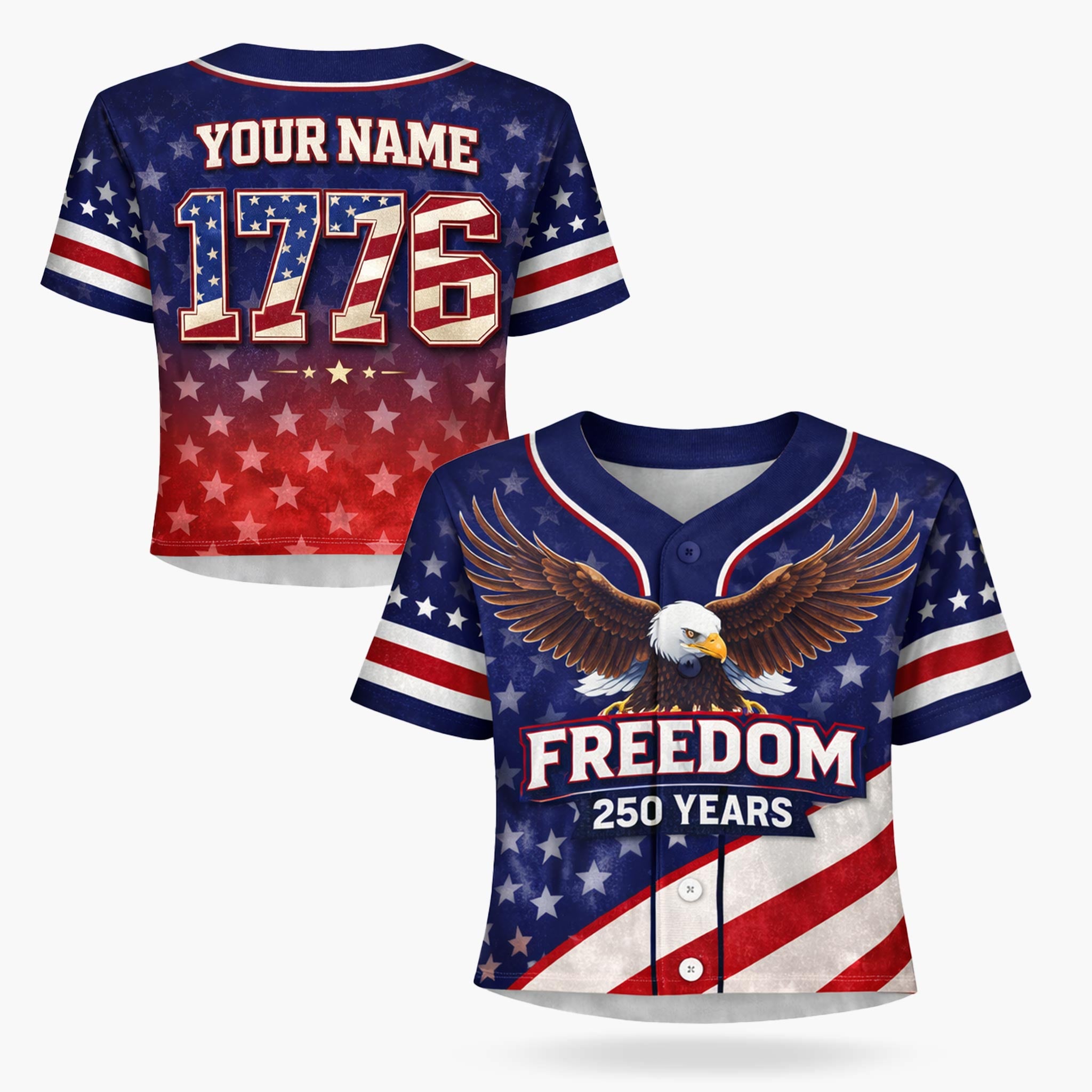 Custom USA 250th Anniversary Crop Baseball Jersey Freedom Eagle - Design Your Own