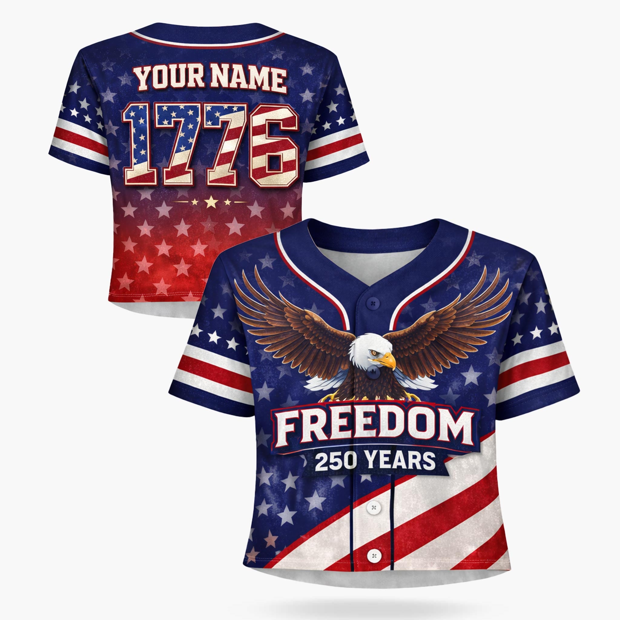Custom USA 250th Anniversary Crop Baseball Jersey Freedom Eagle - Design Your Own