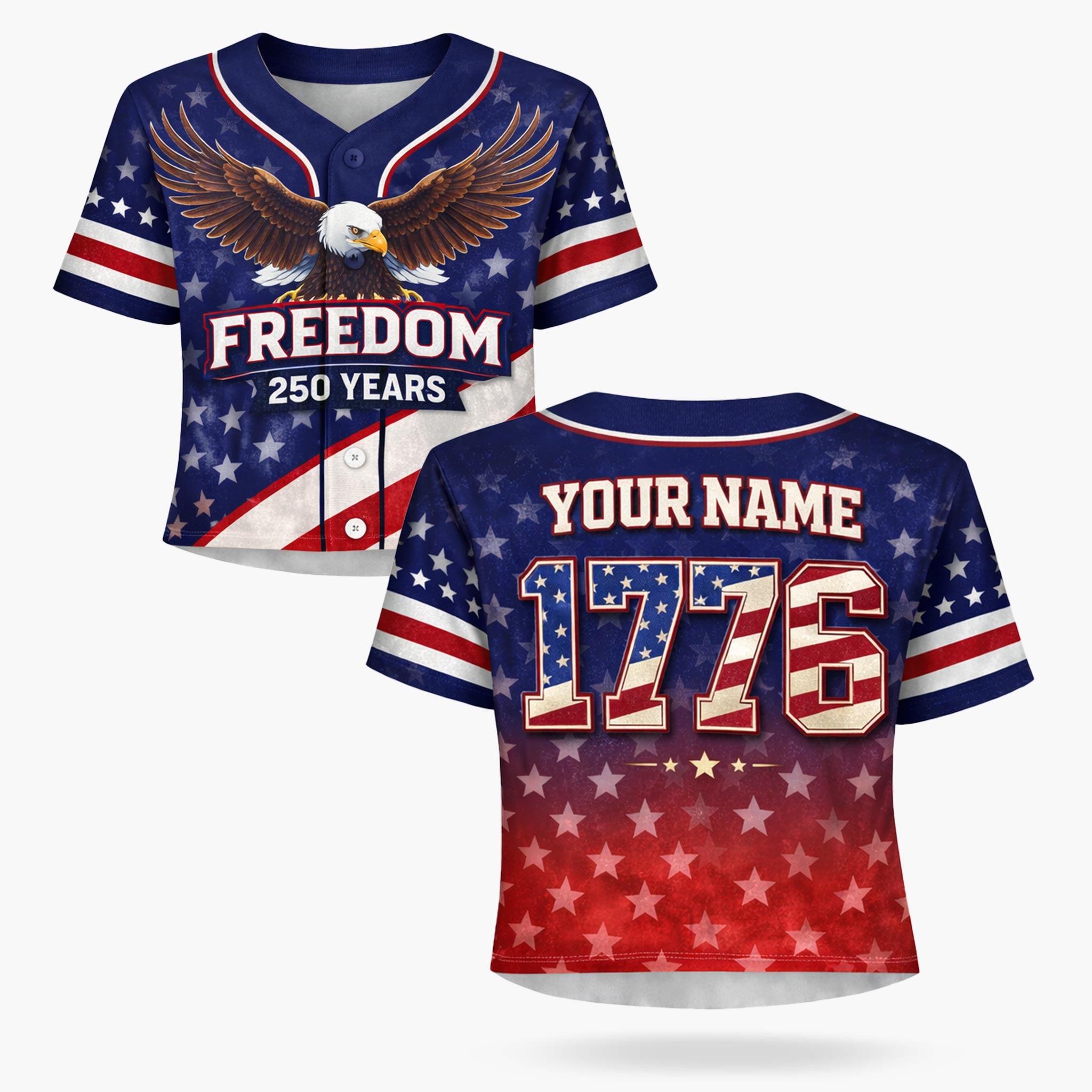 Custom USA 250th Anniversary Crop Baseball Jersey Freedom Eagle - Design Your Own