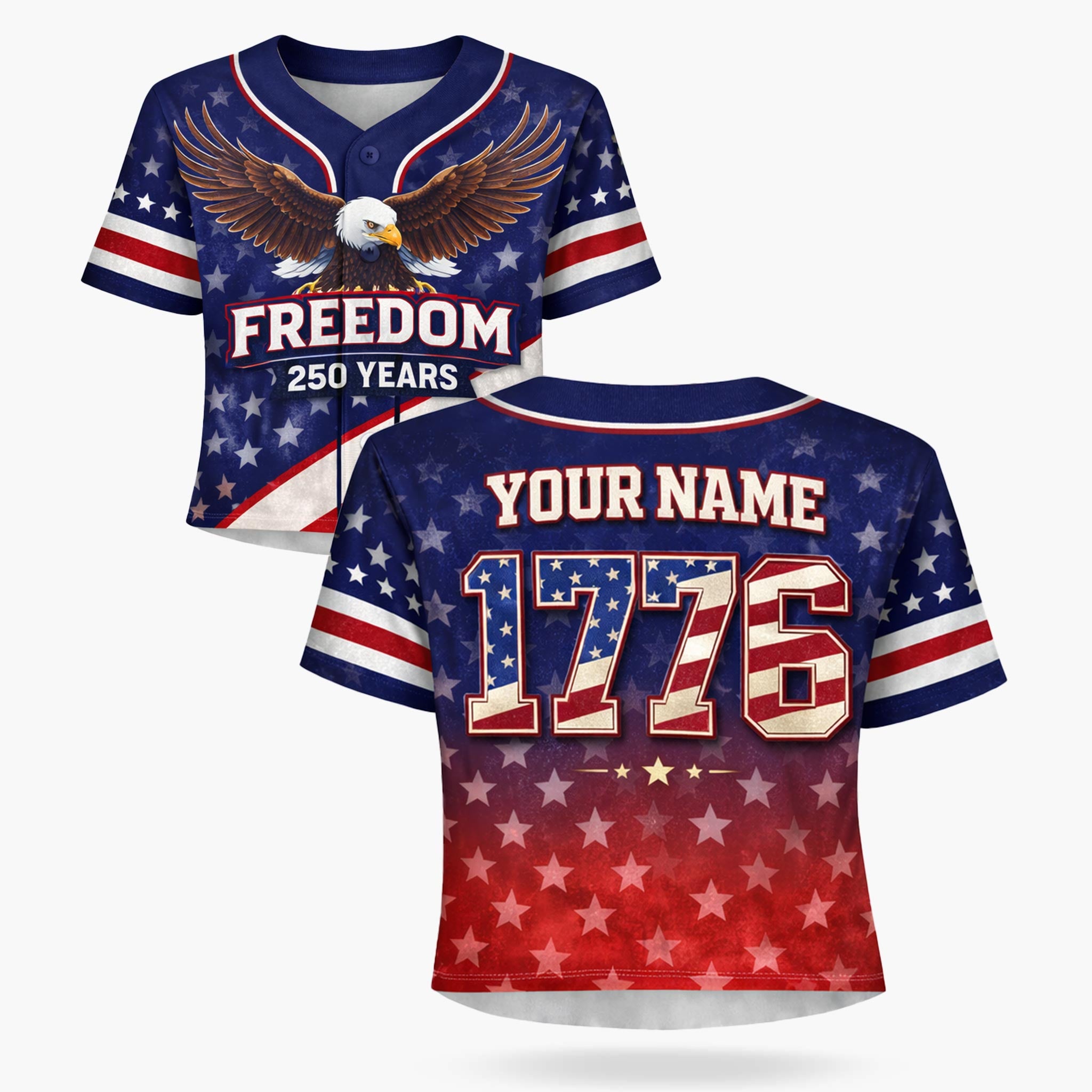 Custom USA 250th Anniversary Crop Baseball Jersey Freedom Eagle - Design Your Own