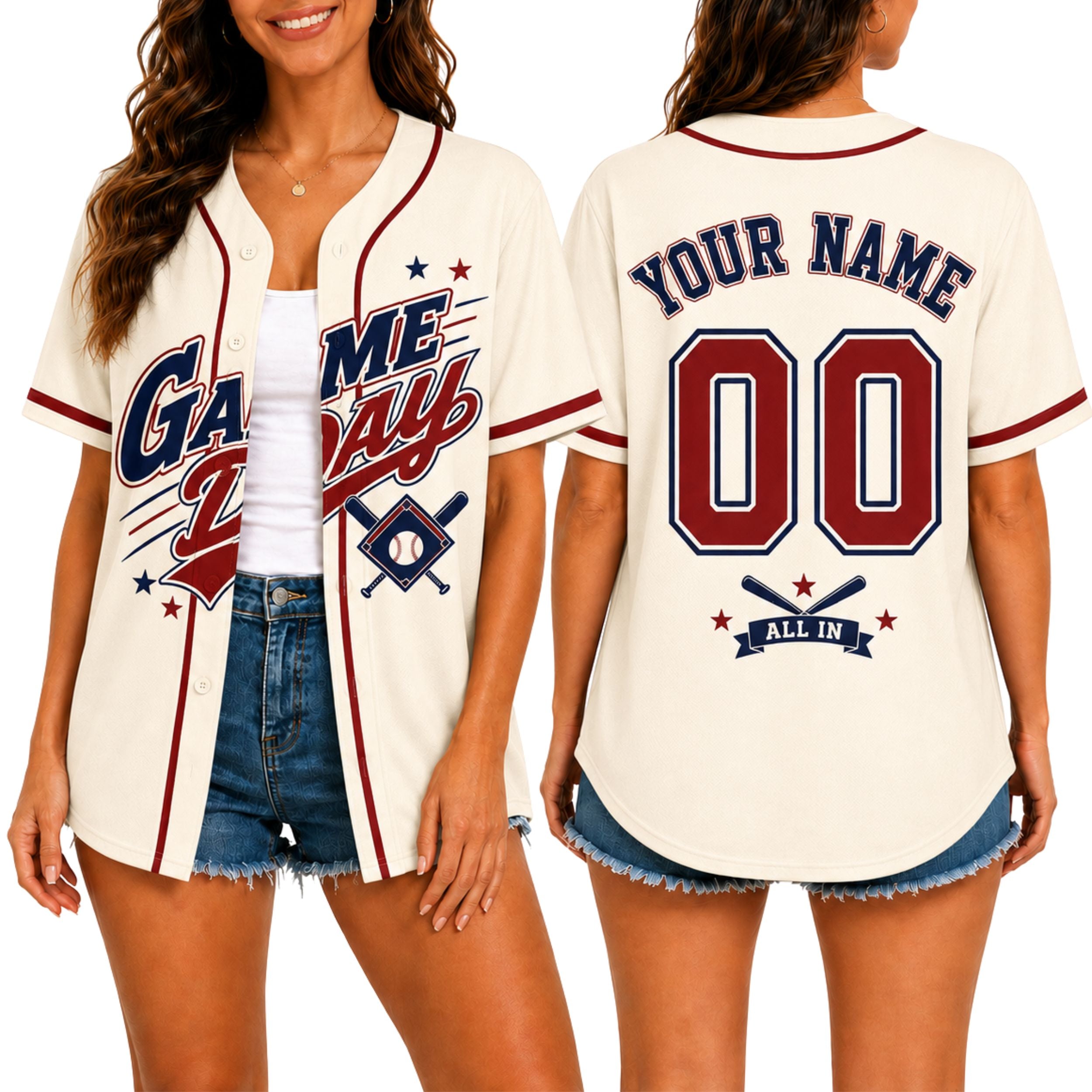 Custom Game Day Baseball Jersey Cream - Design Your Own