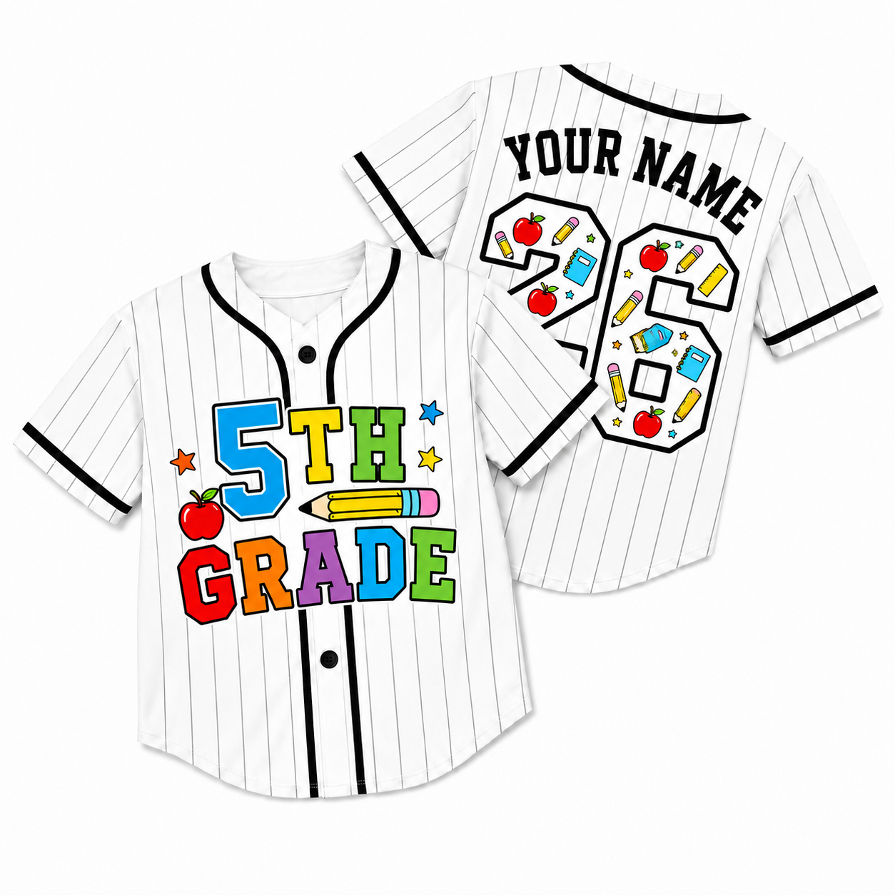Custom Back to School Baseball Jersey Fifth Grade Design - Add Your Name and Number