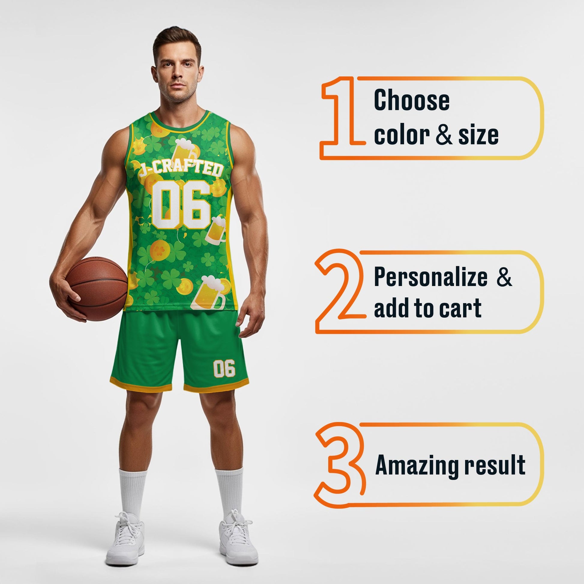 Custom St. Patrick's Day Basketball Jersey Lucky Gold - Design Your Own