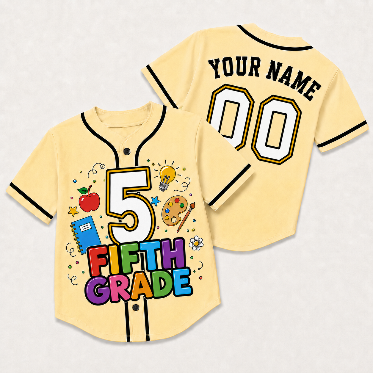 Custom First Day of School Baseball Jersey Fifth Grade Design - Add Your Name and Number