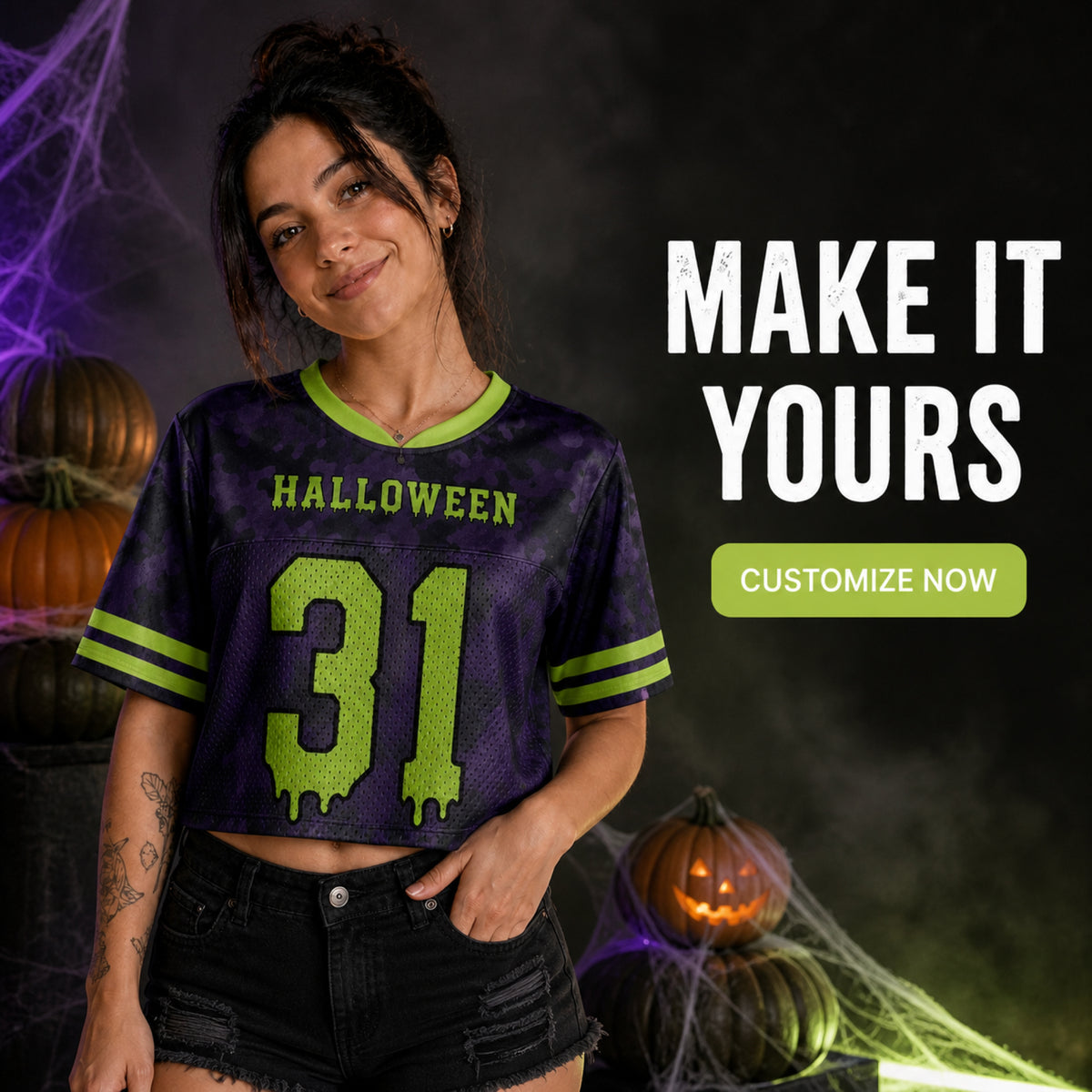 Custom Halloween Women's Crop Football Jersey Claw Scratch - Design Your Own