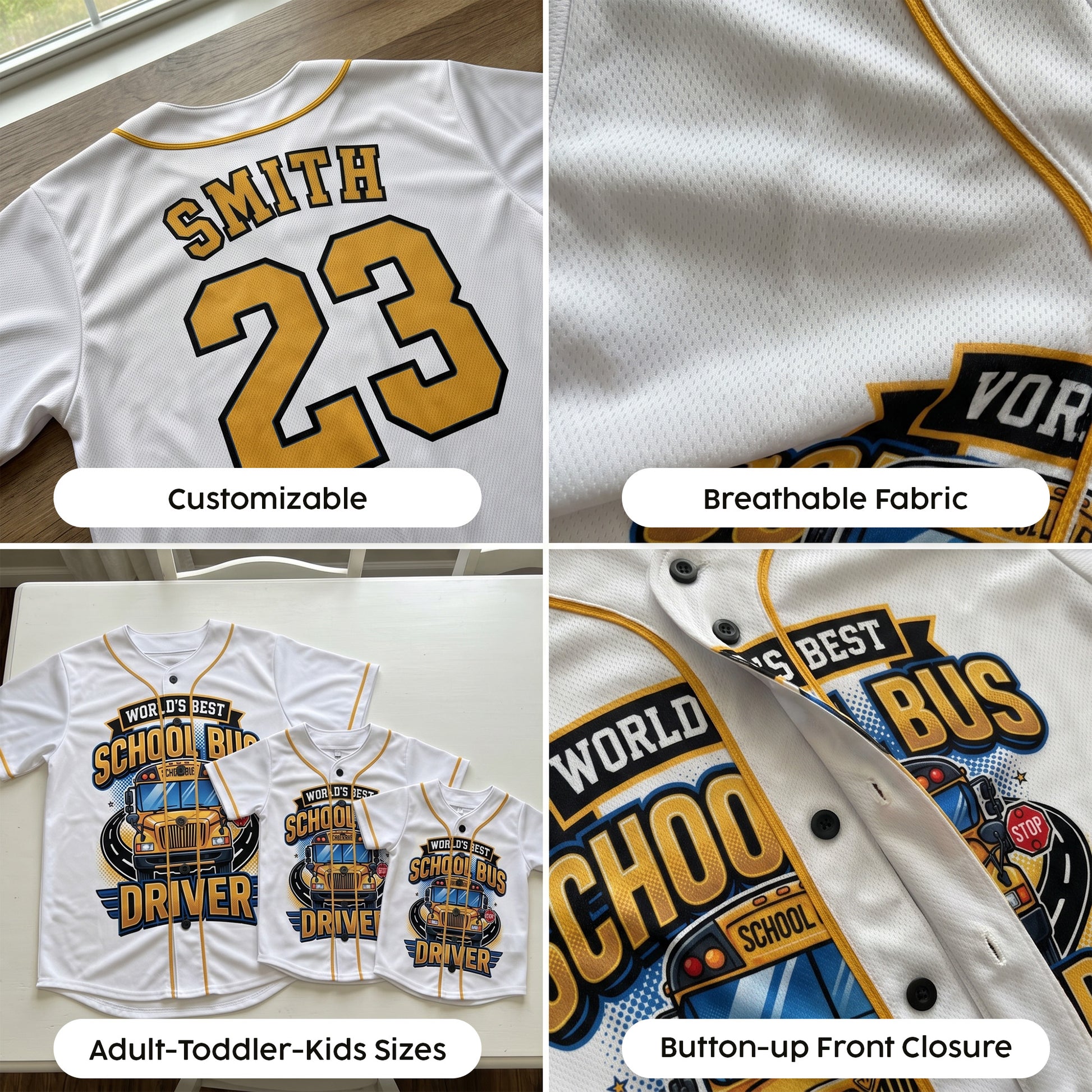 Custom School Bus Baseball Jersey Field Trip - Personalized Name Number