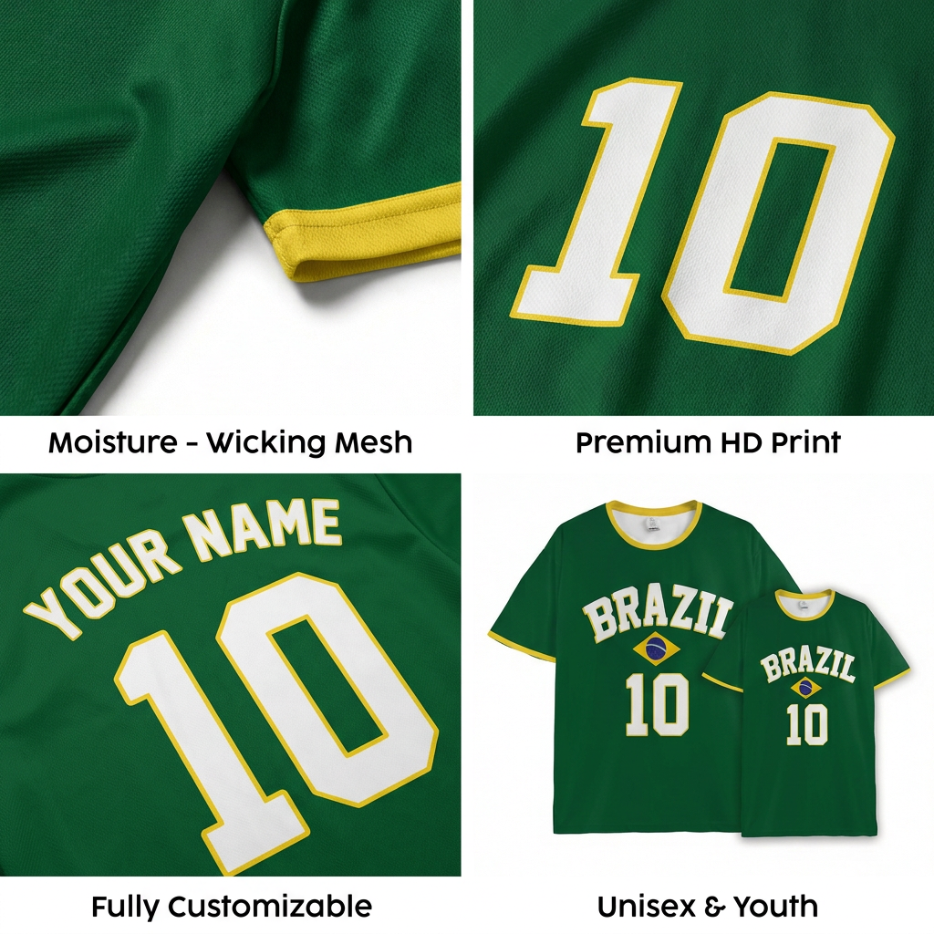 Custom Brazil Soccer Jersey Brazilian Fan Classic Flag - Personalized Name Number
