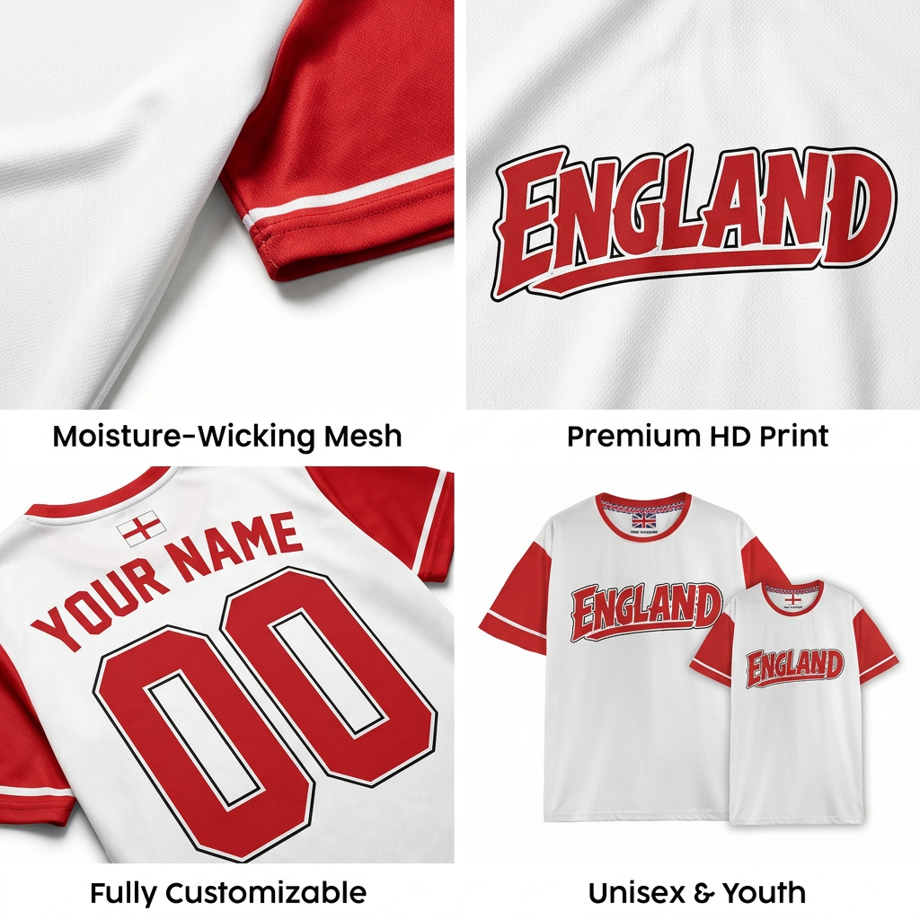 Custom England Soccer Jersey English Fan Royal Crest - Personalized Name Number