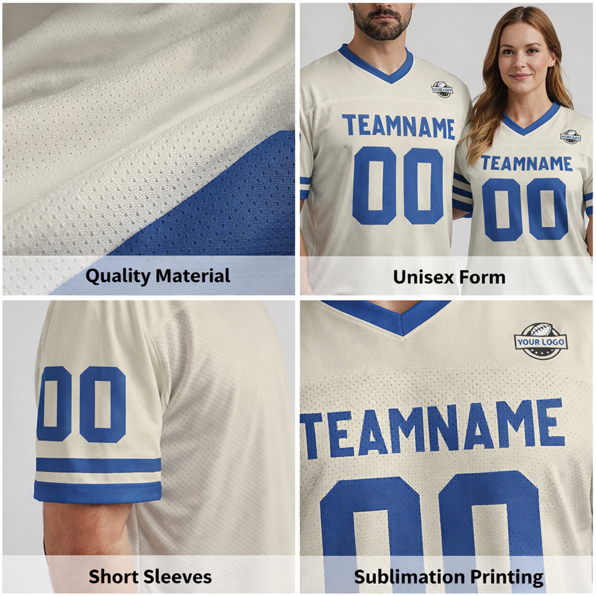 Custom Football Jersey Cream and Blue - Design Your Own