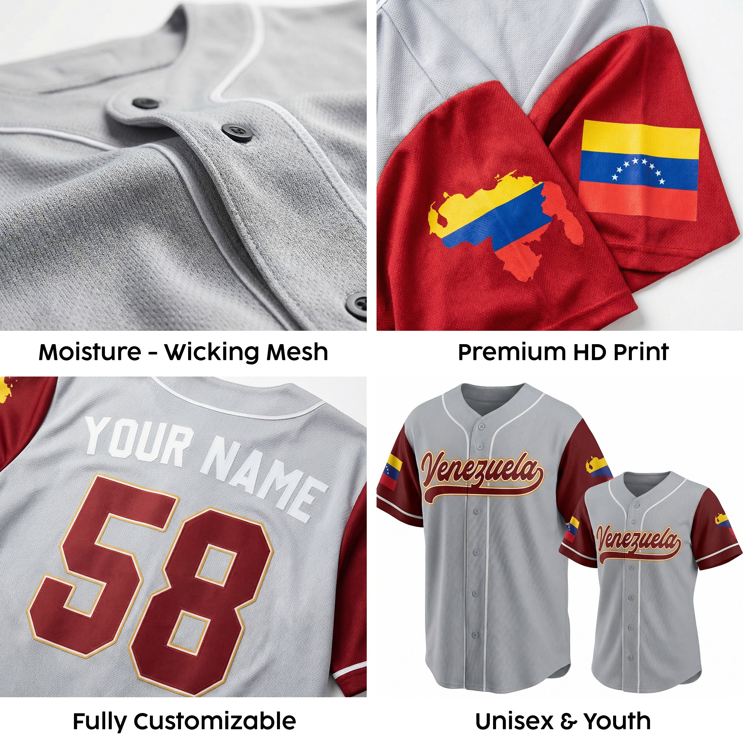 Custom Baseball Jersey Venezuelan Pride Venezuela Navy and Maroon – Personalized Name Number