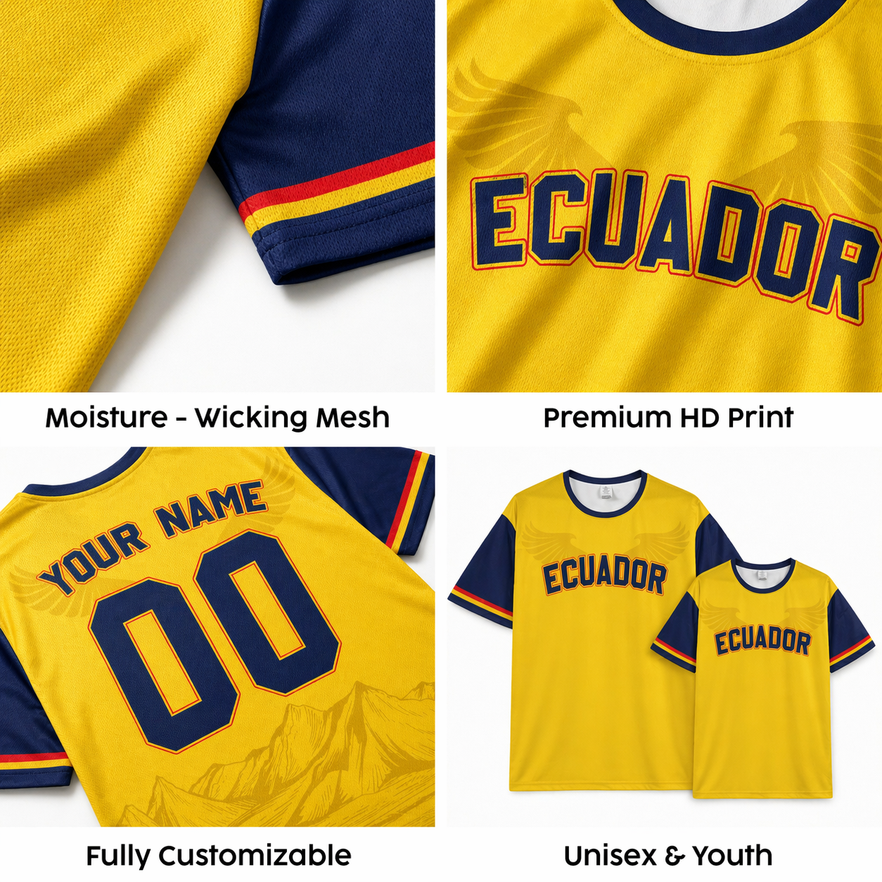 Custom Ecuador Soccer Jersey Ecuadorian Fan Full Crest Flag - Personalized Name Number
