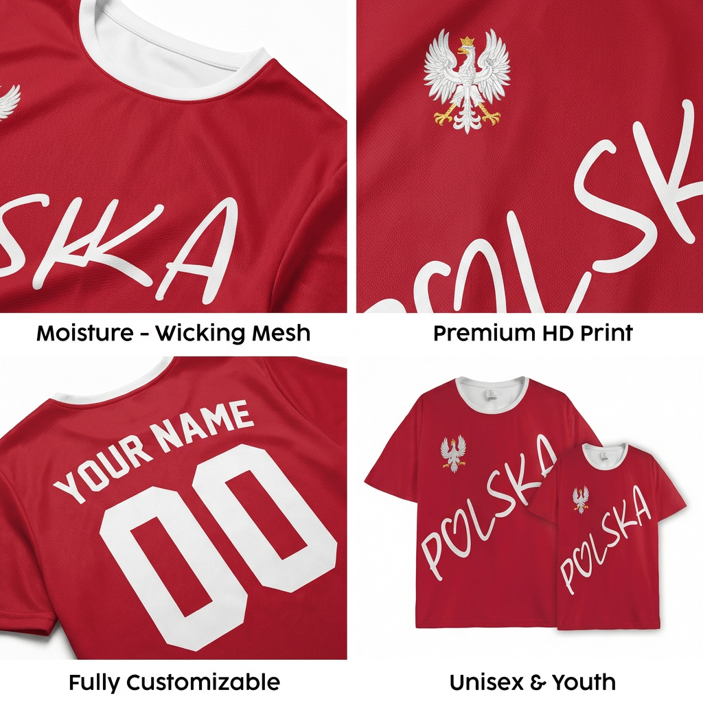 Custom Poland Soccer Jersey Polish Fan Polska Vintage Script - Personalized Name Number