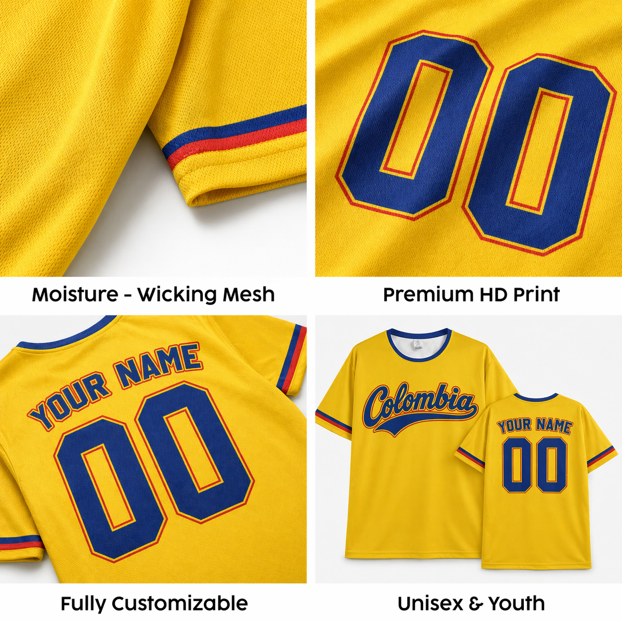 Custom Colombia Soccer Jersey Colombian Fan Classic Script - Personalized Name Number