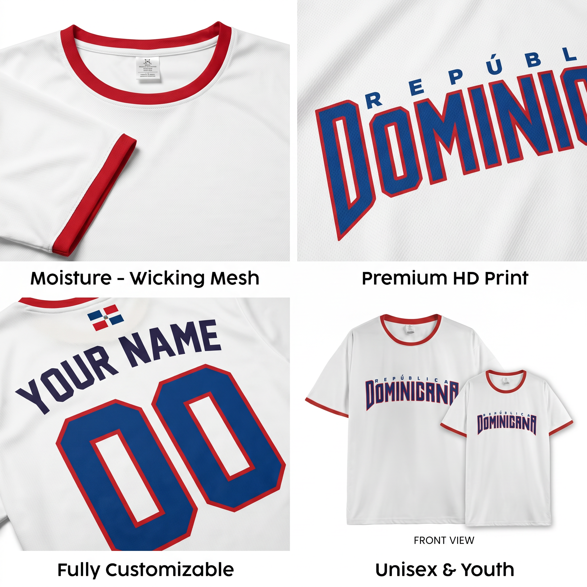 Custom República Dominicana Soccer Jersey Dominican Fan Graphic White – Personalized Name Number