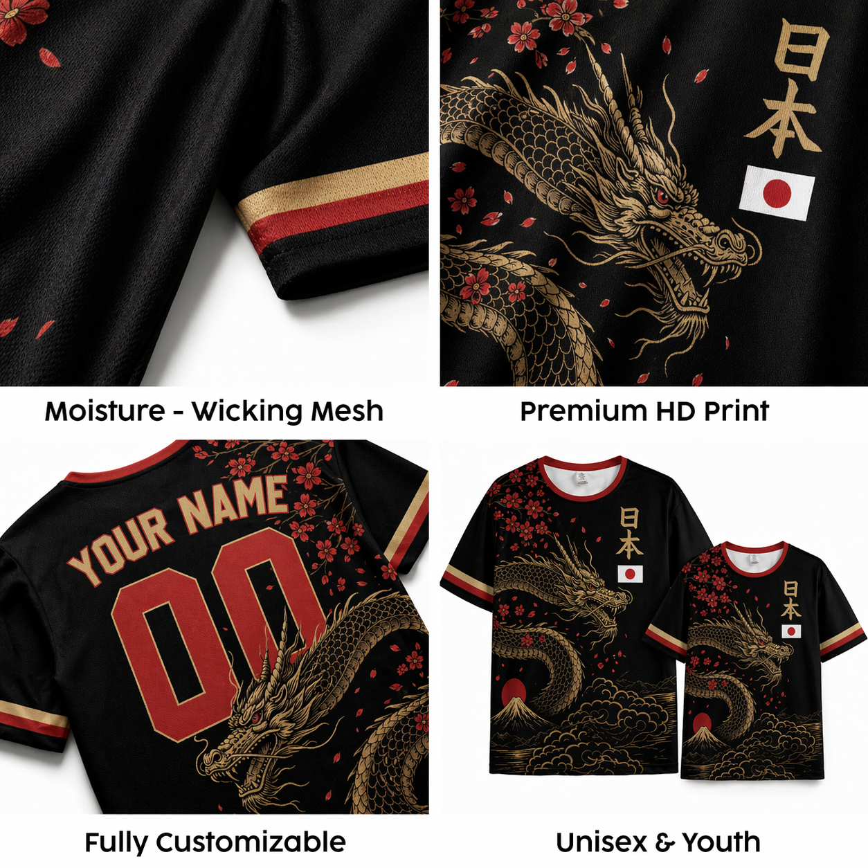 Custom Japan Soccer Jersey Japanese Fan Golden Sun - Personalized Name Number