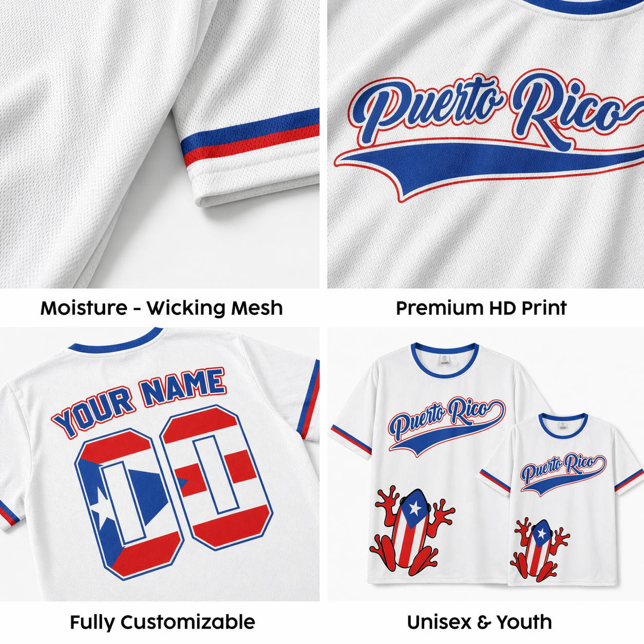 Custom Puerto Rico Soccer Jersey Puerto Rican Fan Split Coquí Classic – Personalized Name Number