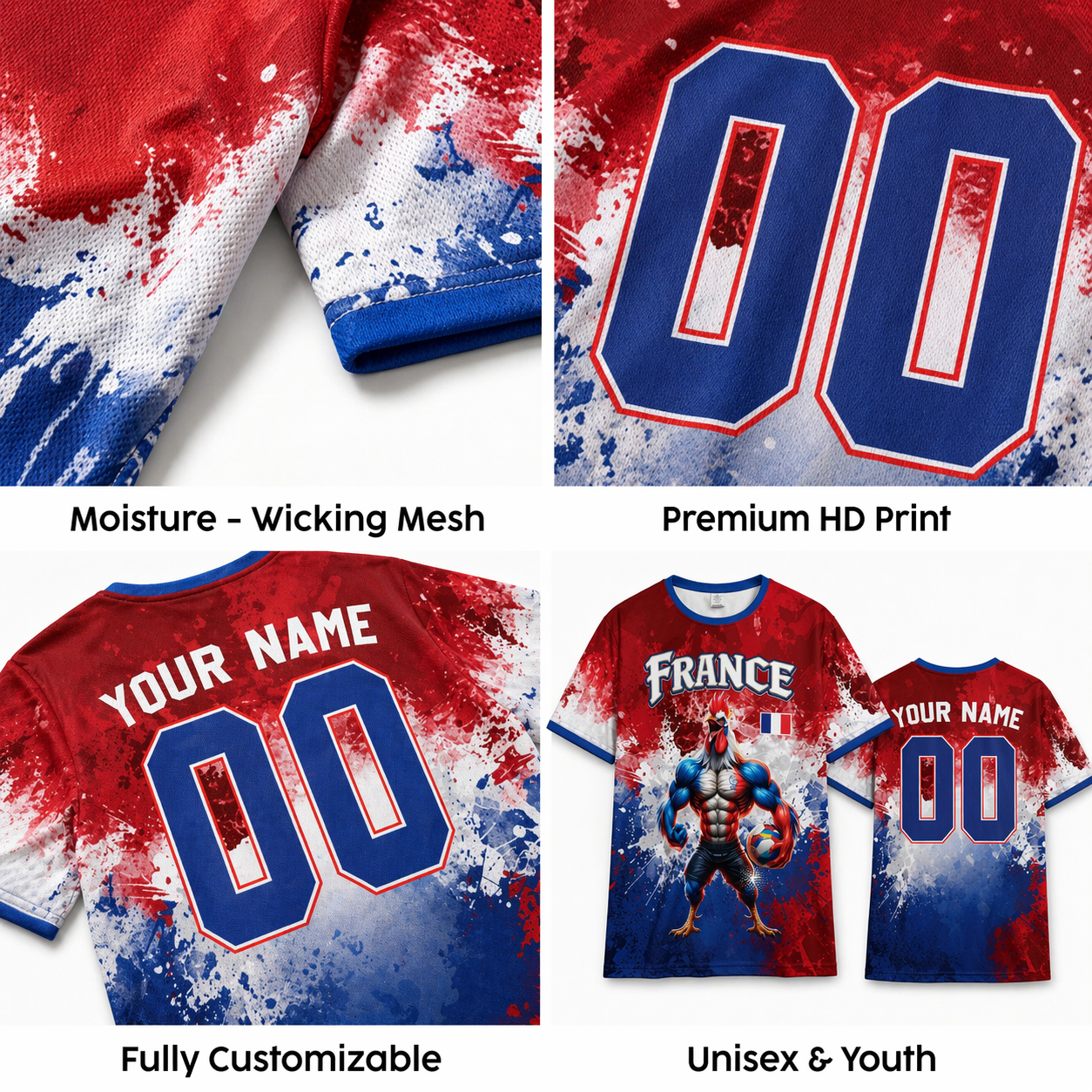 Custom France Soccer Jersey French Fan Heritage Pattern - Personalized Name Number