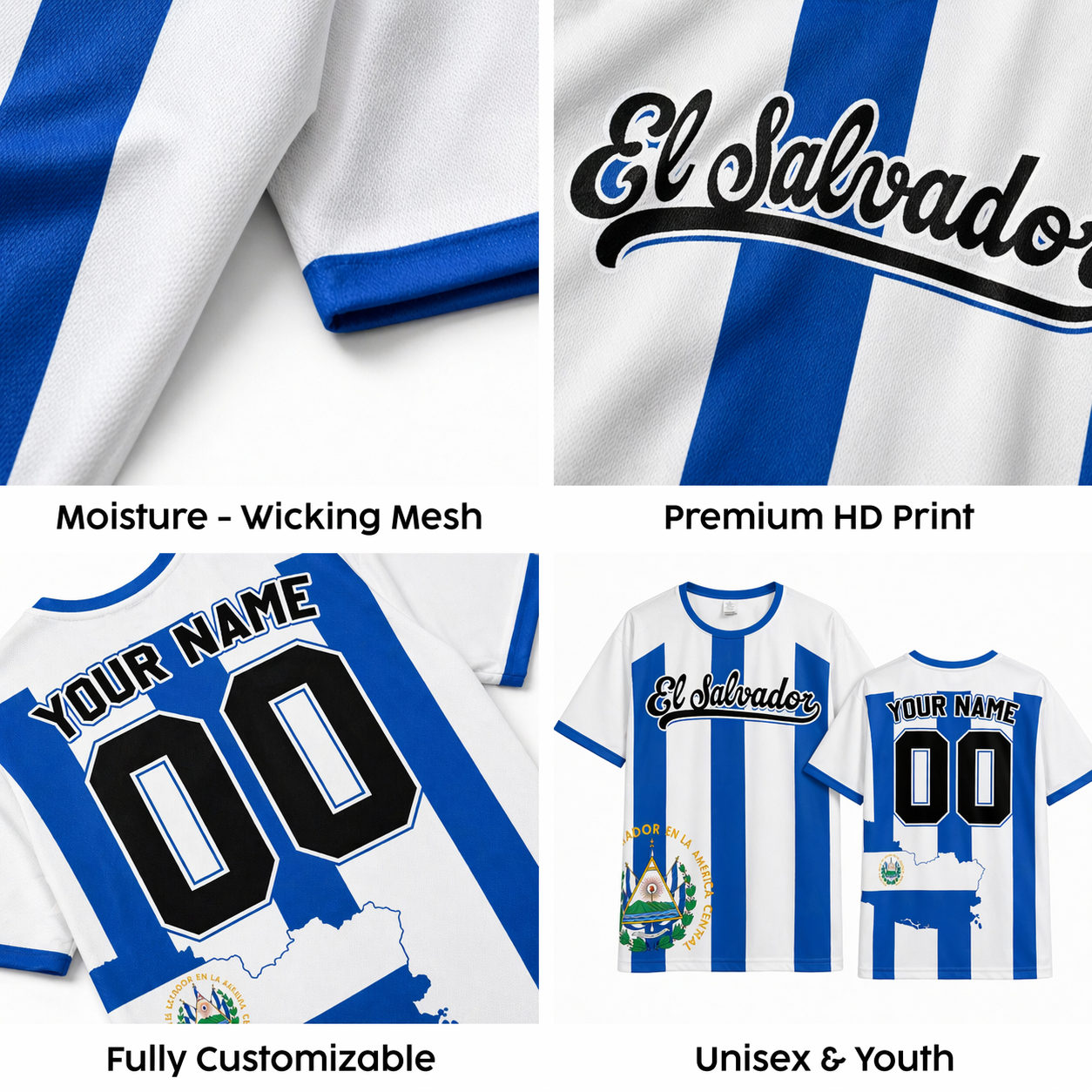 Custom El Salvador Soccer Jersey Salvadoran Fan Midnight Flame - Personalized Name Number