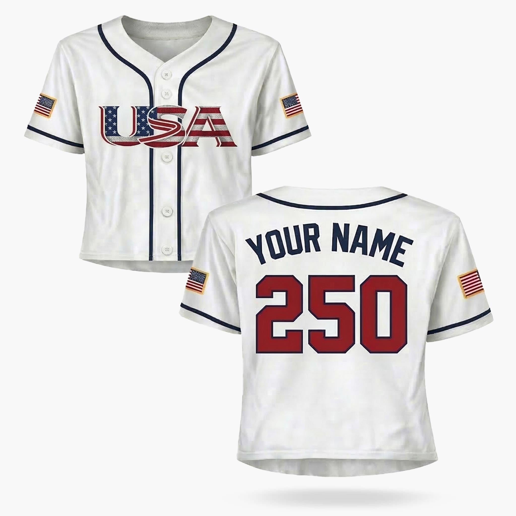 Custom USA 250th Anniversary Crop Baseball Jersey Classic USA - Design Your Own