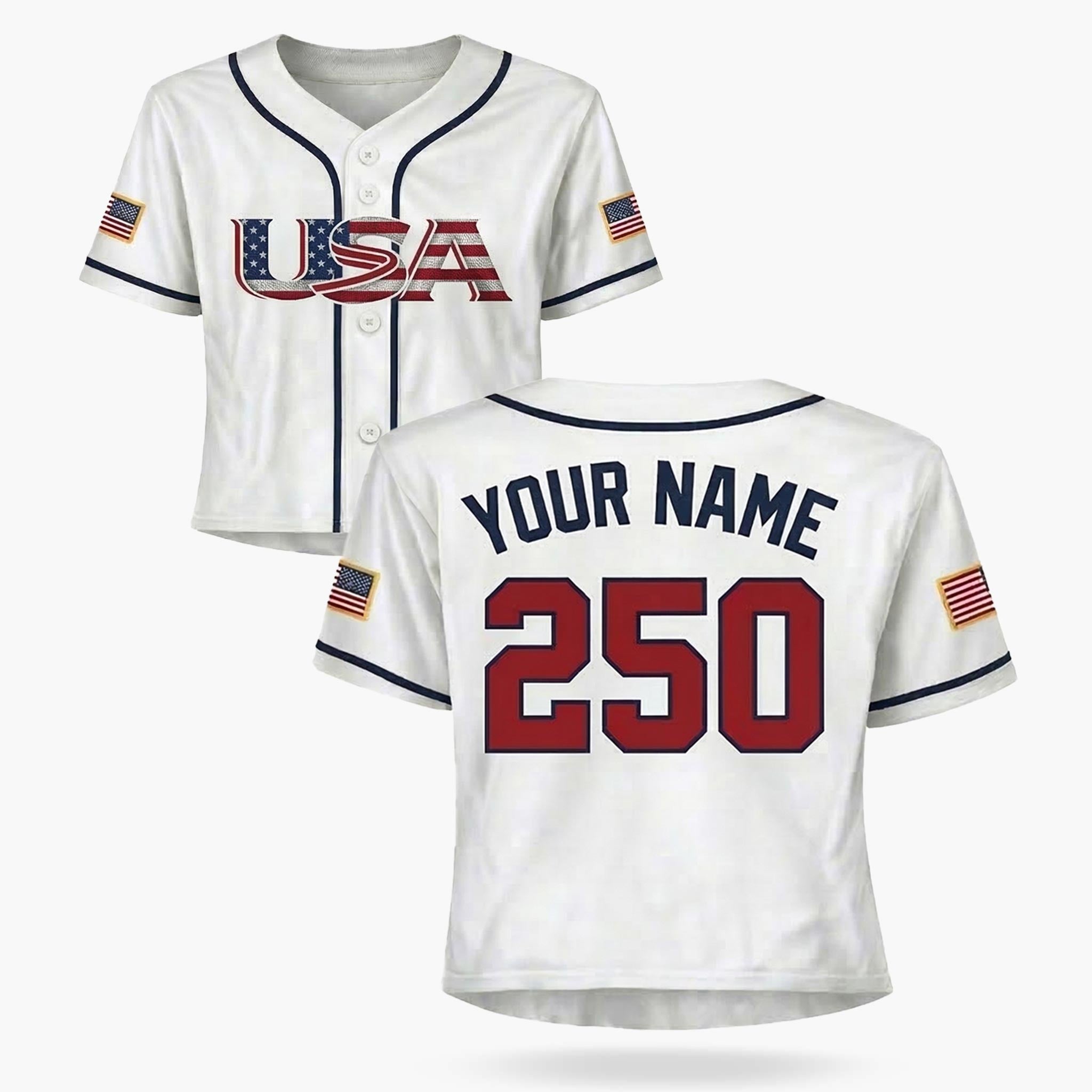 Custom USA 250th Anniversary Crop Baseball Jersey Classic USA - Design Your Own