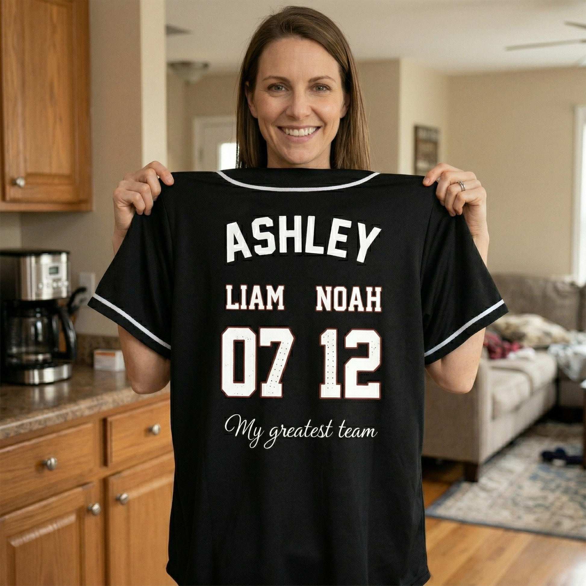 Custom Mother's Day Baseball Jersey Black with White Piping - Add Your Kid's Name and Number