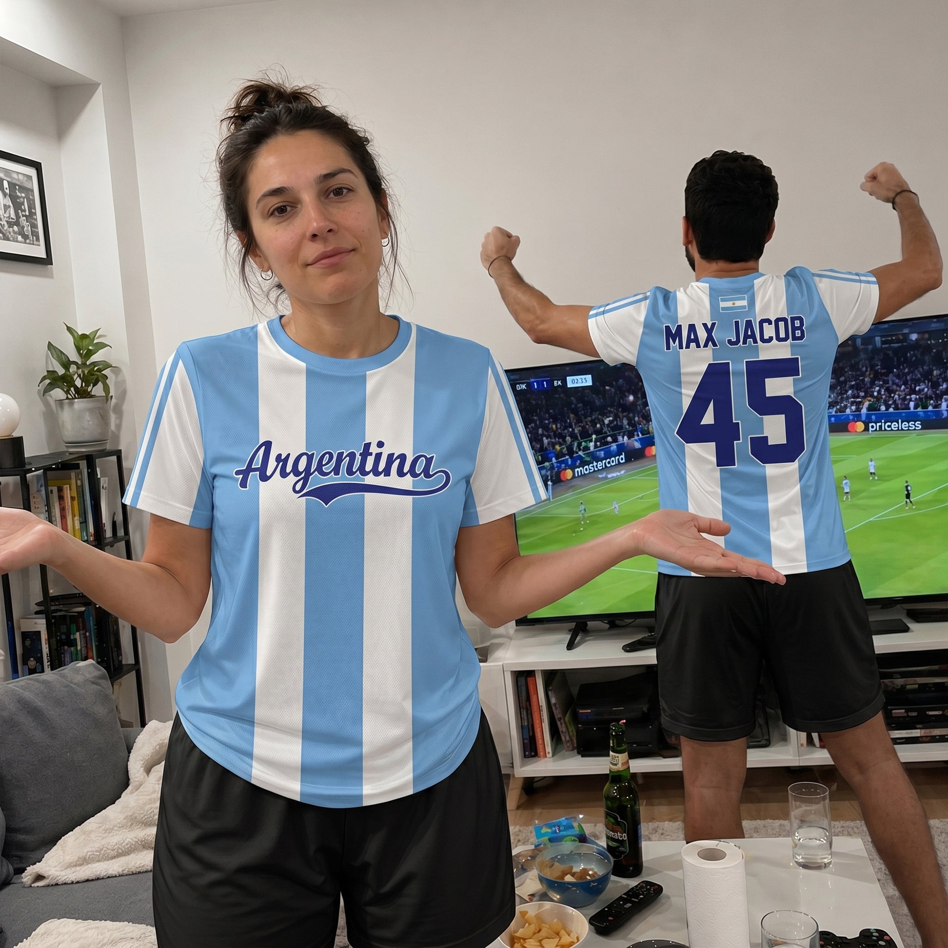 Custom Argentina Soccer Jersey Argentinian Fan Sun - Personalized Name Number