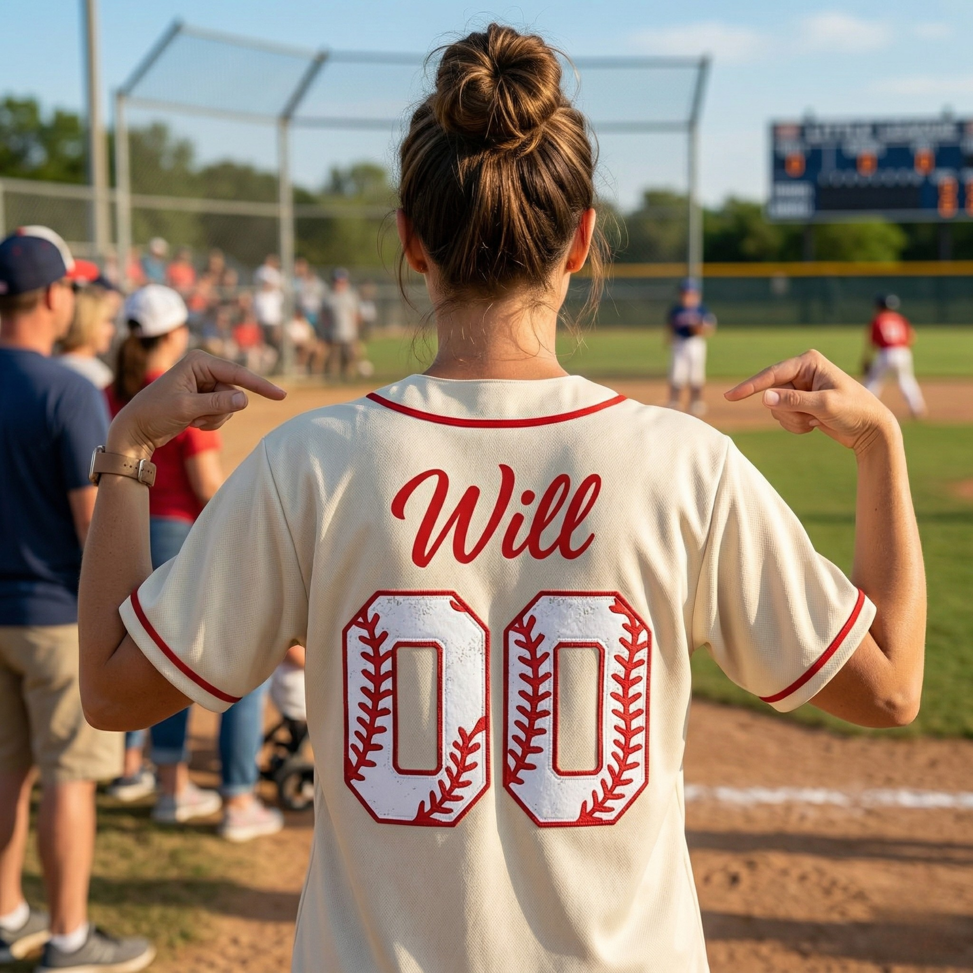 Custom Mother's Day Baseball Jersey Beige with Red Piping - Add Your Kid's Name and Number