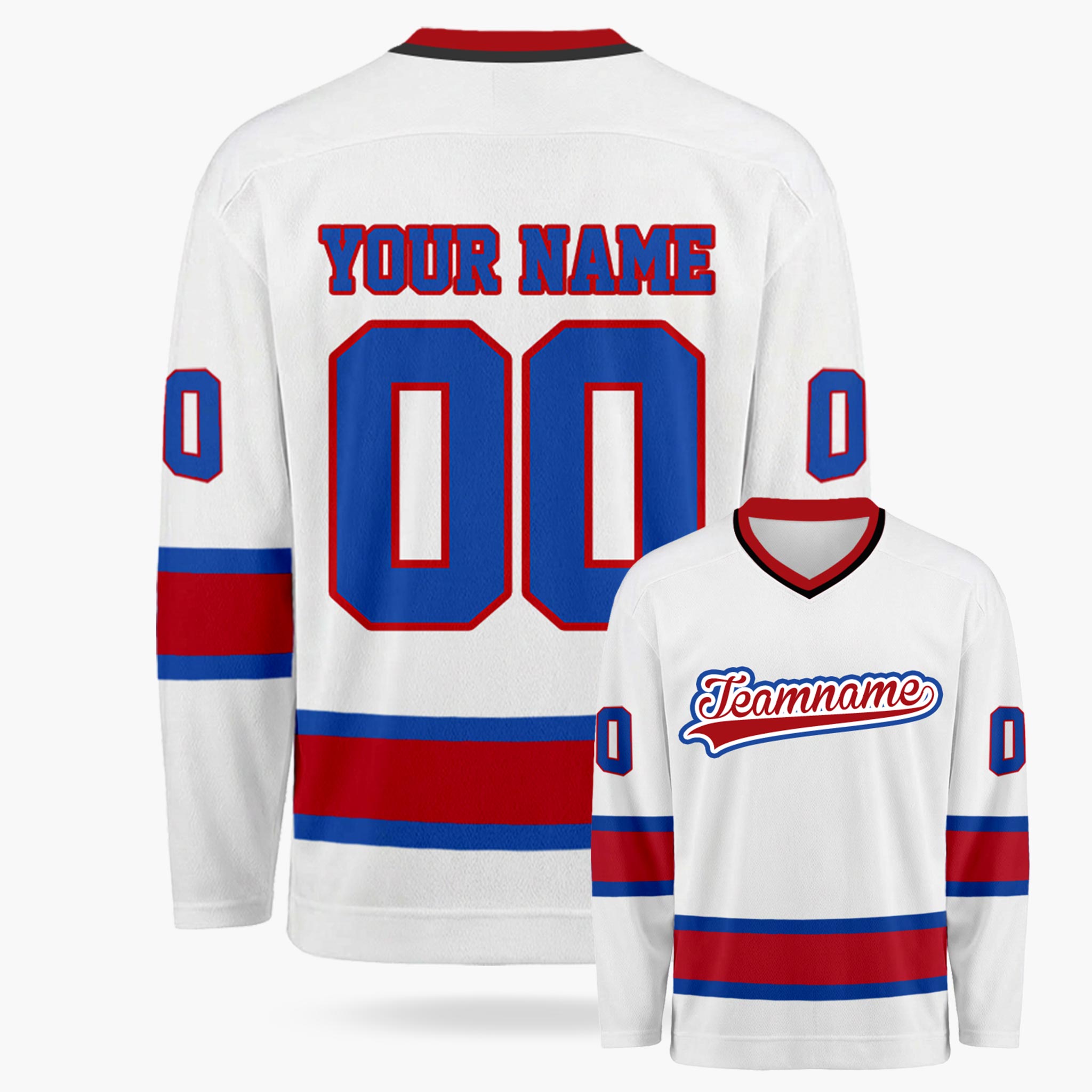 Custom Hockey Jersey White Cherry and Royal - Design Your Own
