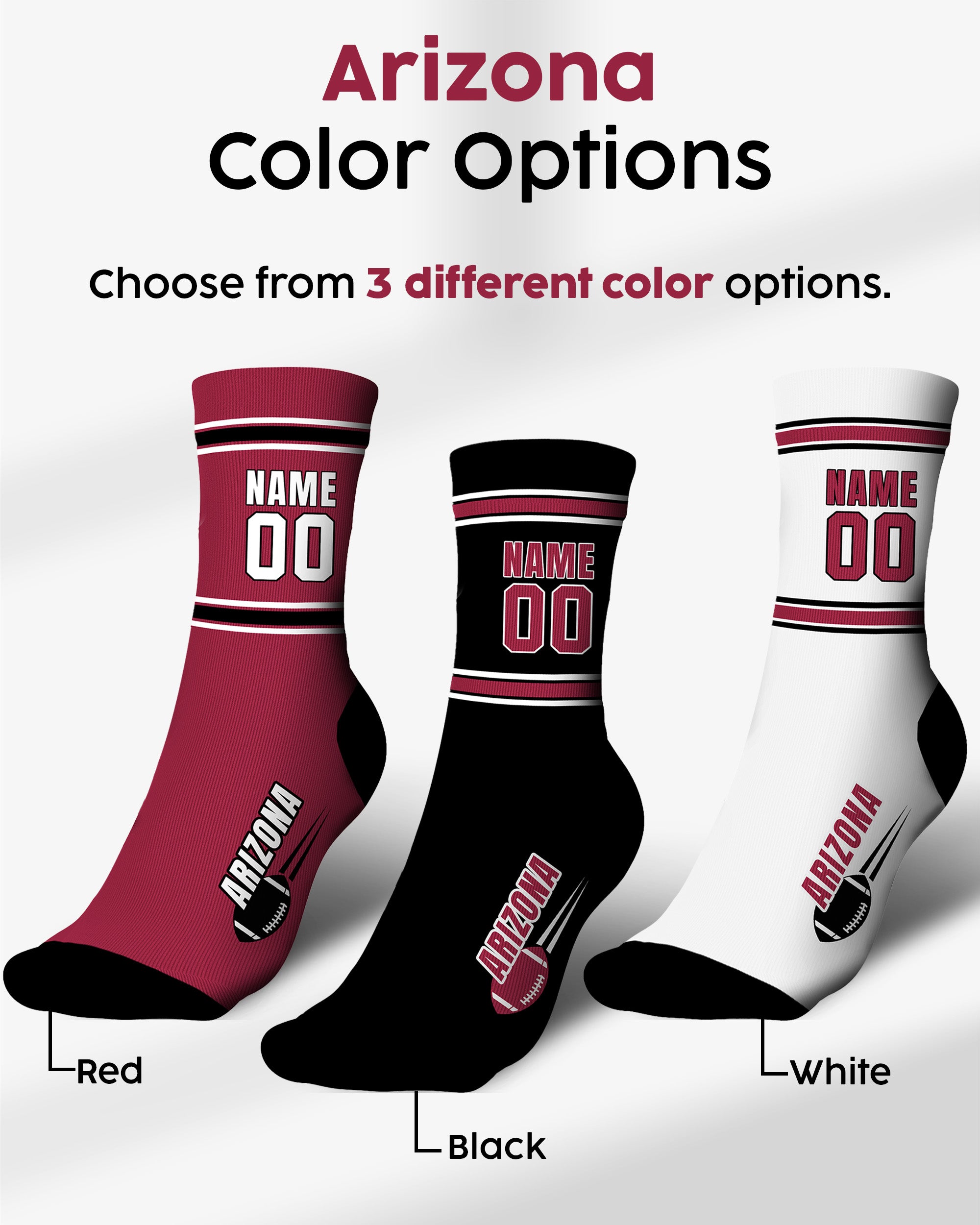 Custom City Sports Socks Arizona White - Personalized Name Number