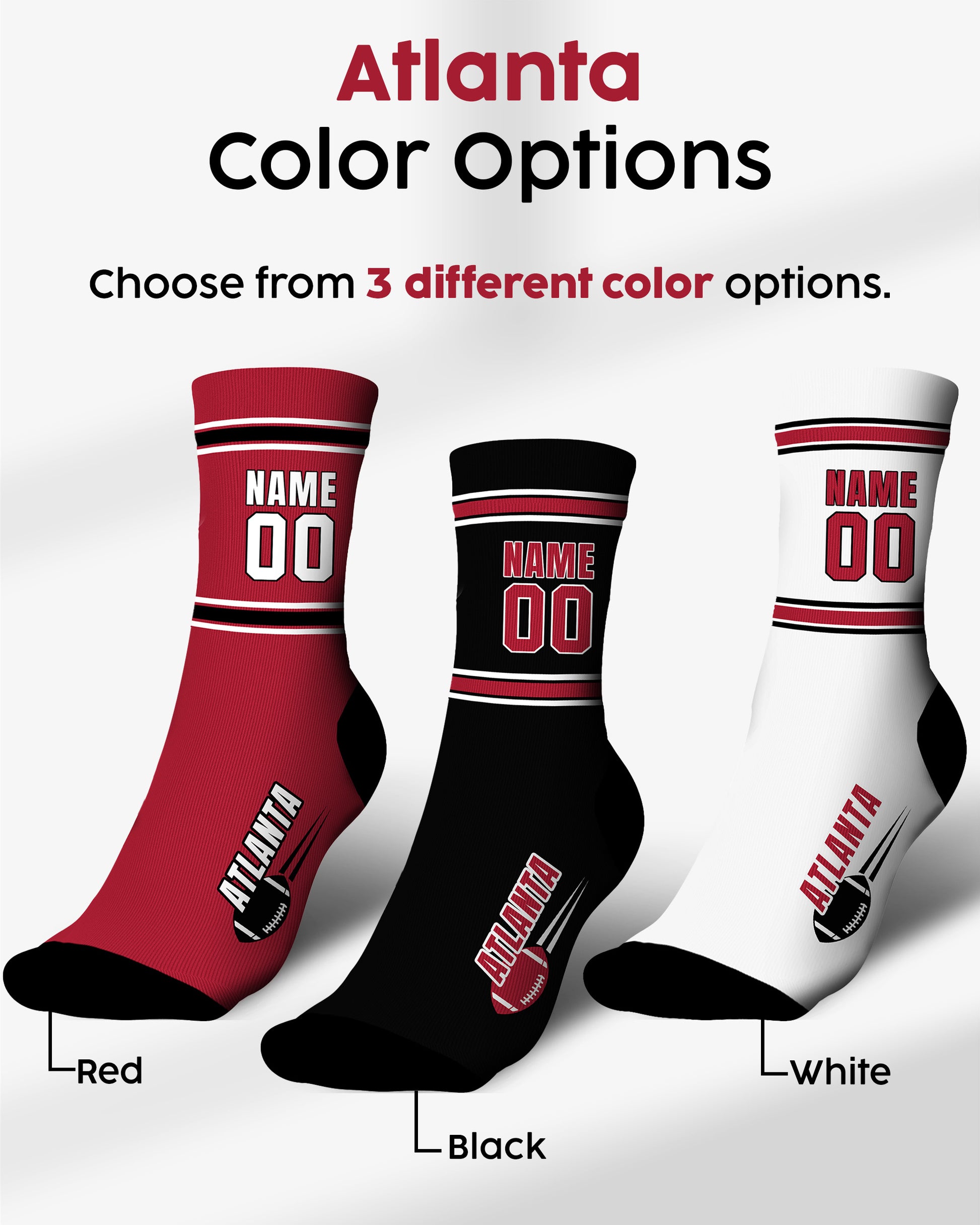 Custom City Sports Socks Atlanta Red - Personalized Name Number