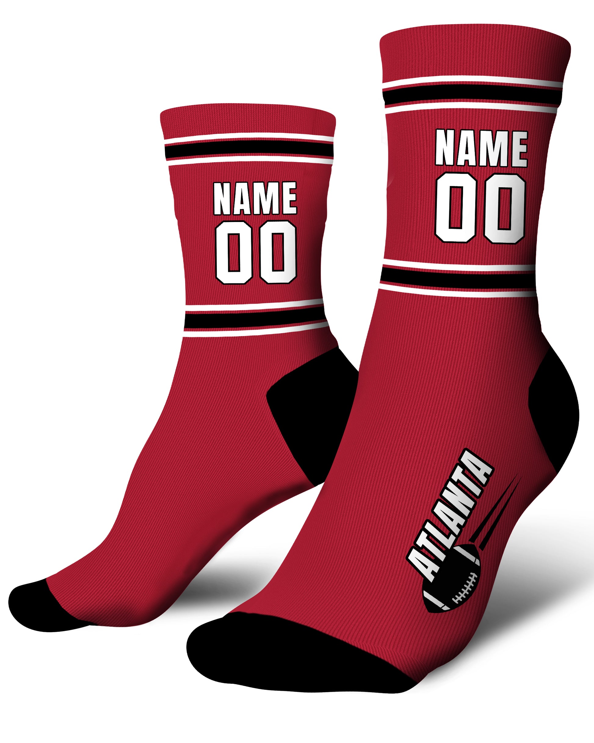 Custom City Sports Socks Atlanta Red - Personalized Name Number