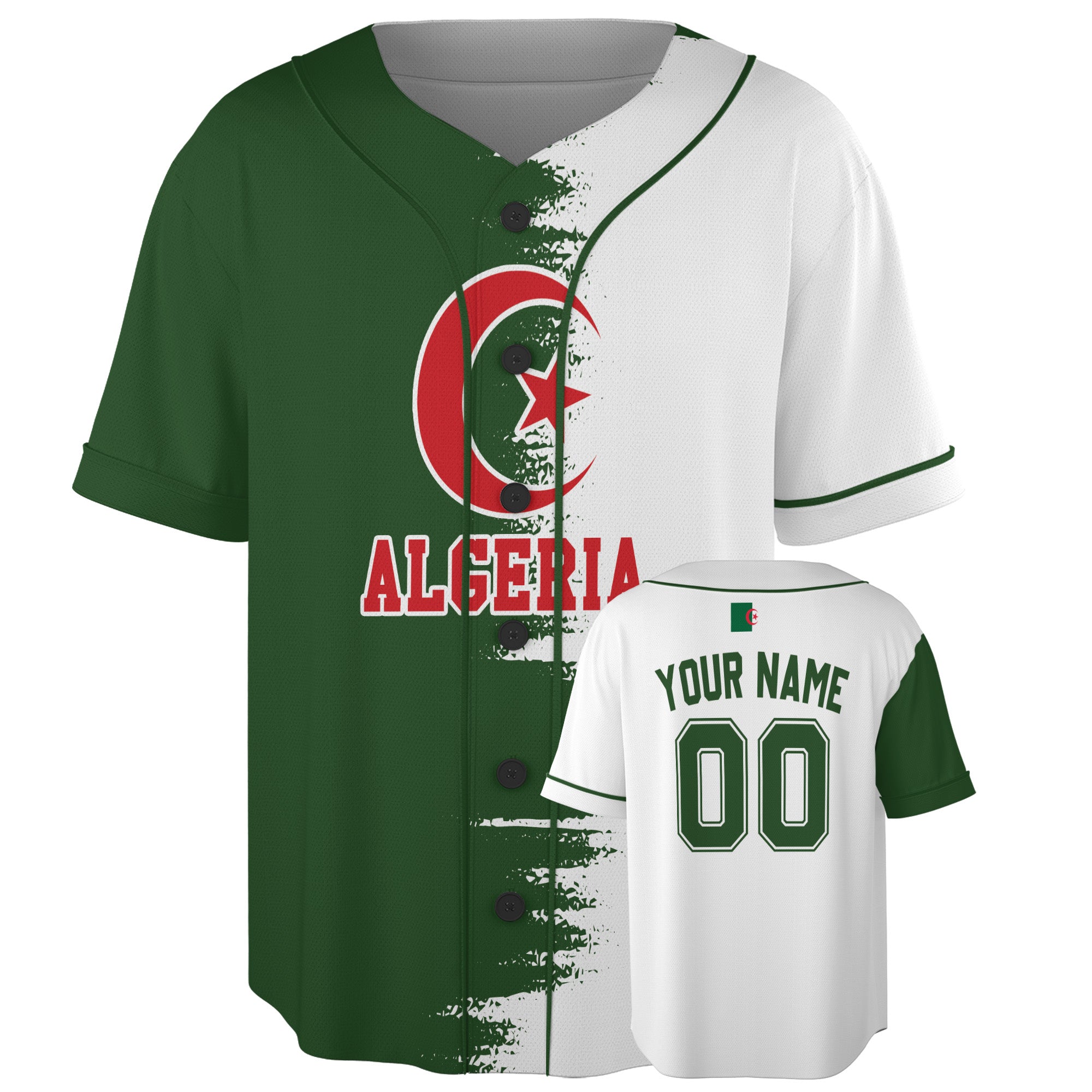 Custom Algeria Baseball Jersey Algerian Fan Vertical Brush Split – Personalized Name Number