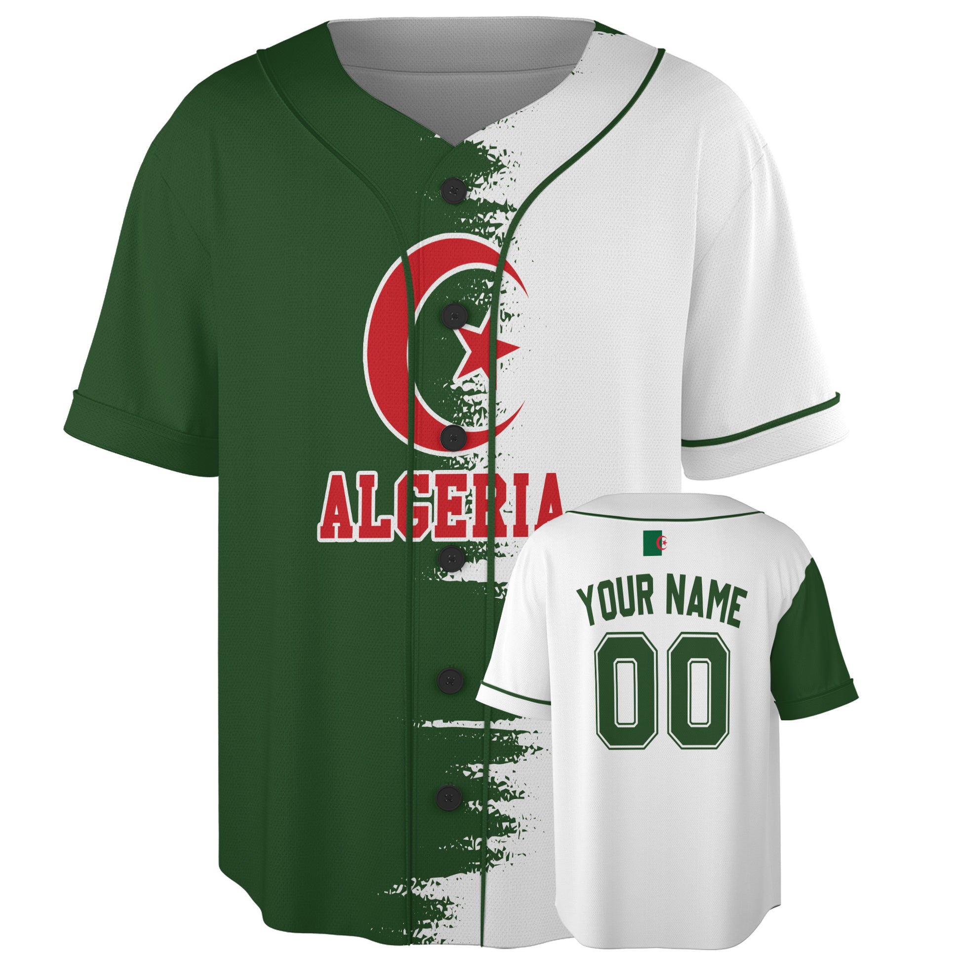 Custom Algeria Baseball Jersey Algerian Fan Vertical Brush Split – Personalized Name Number