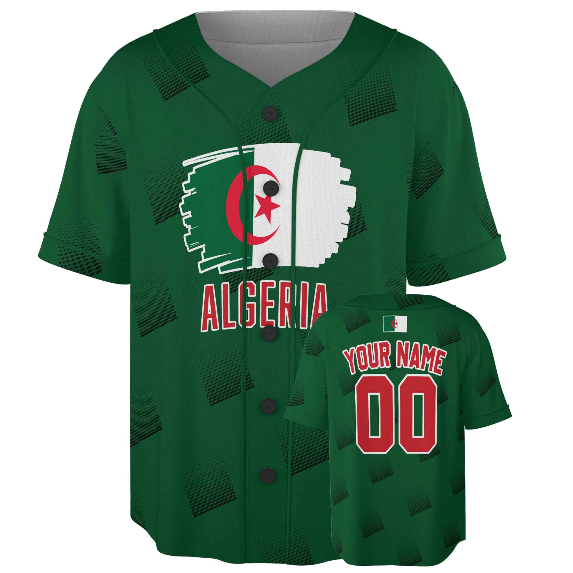 Custom Algeria Baseball Jersey Algerian Fan Block Pattern – Personalized Name Number