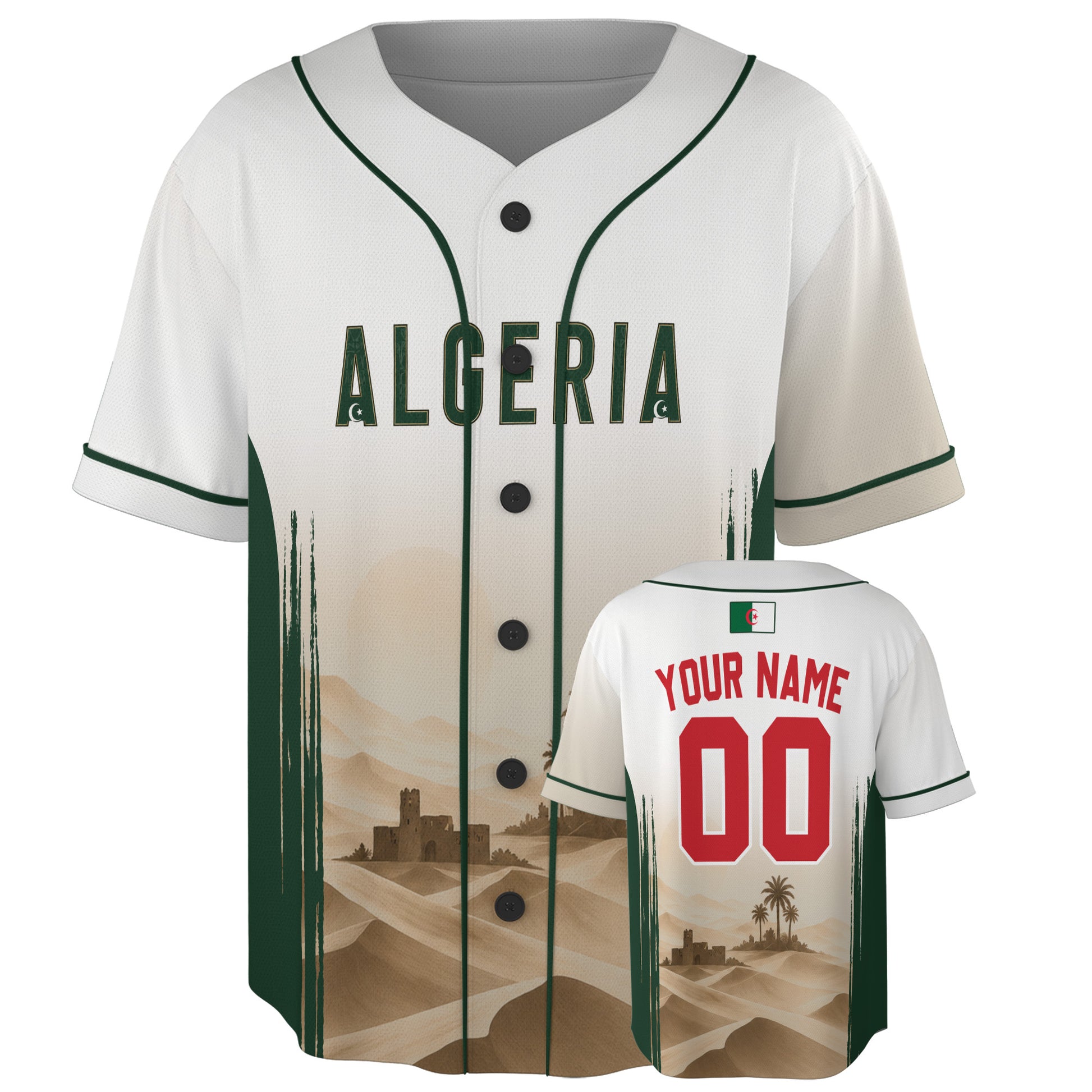 Custom Algeria Baseball Jersey Algerian Fan Desert Fortress – Personalized Name Number