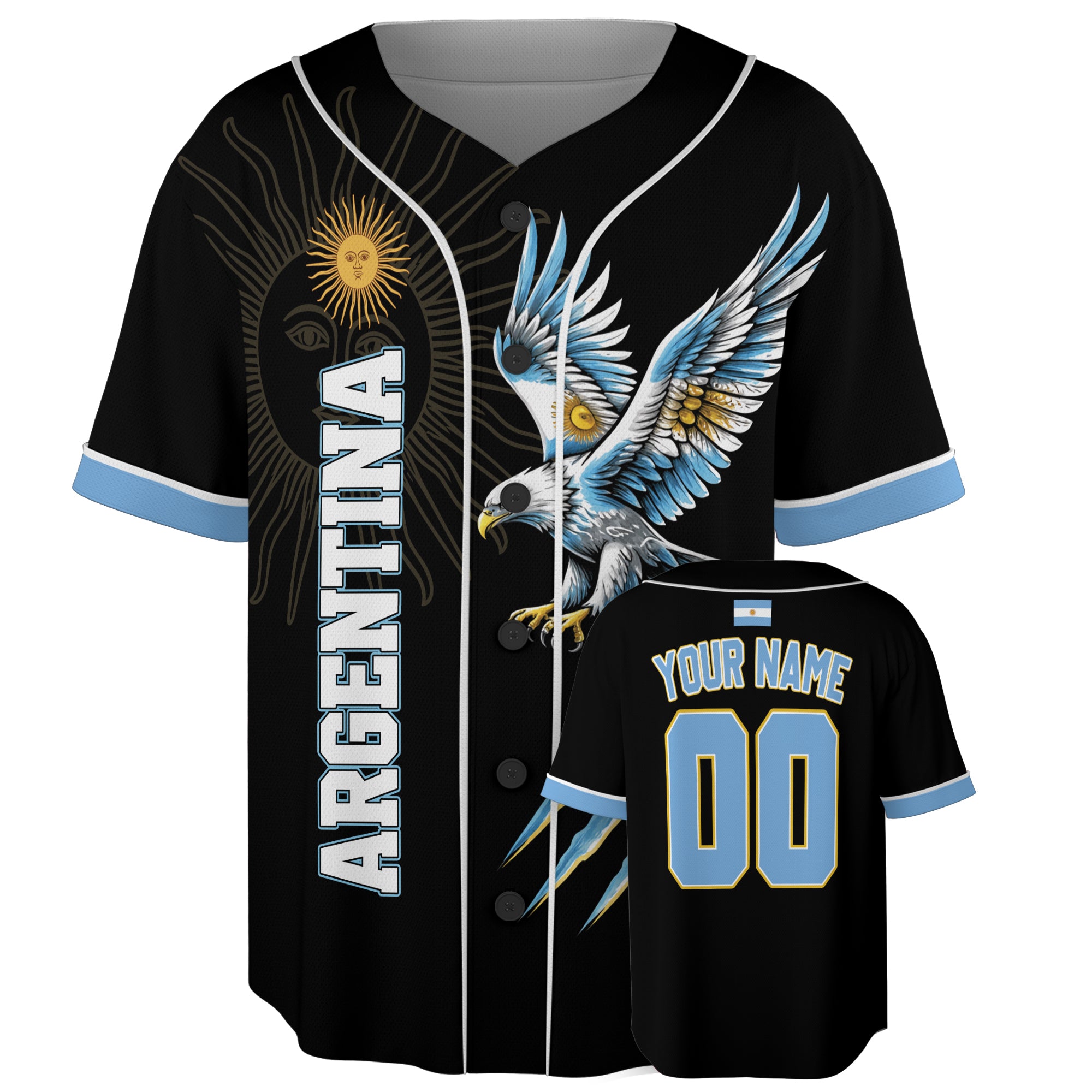 Custom Argentina Baseball Jersey Argentinian Fan Eagle – Personalized Name Number