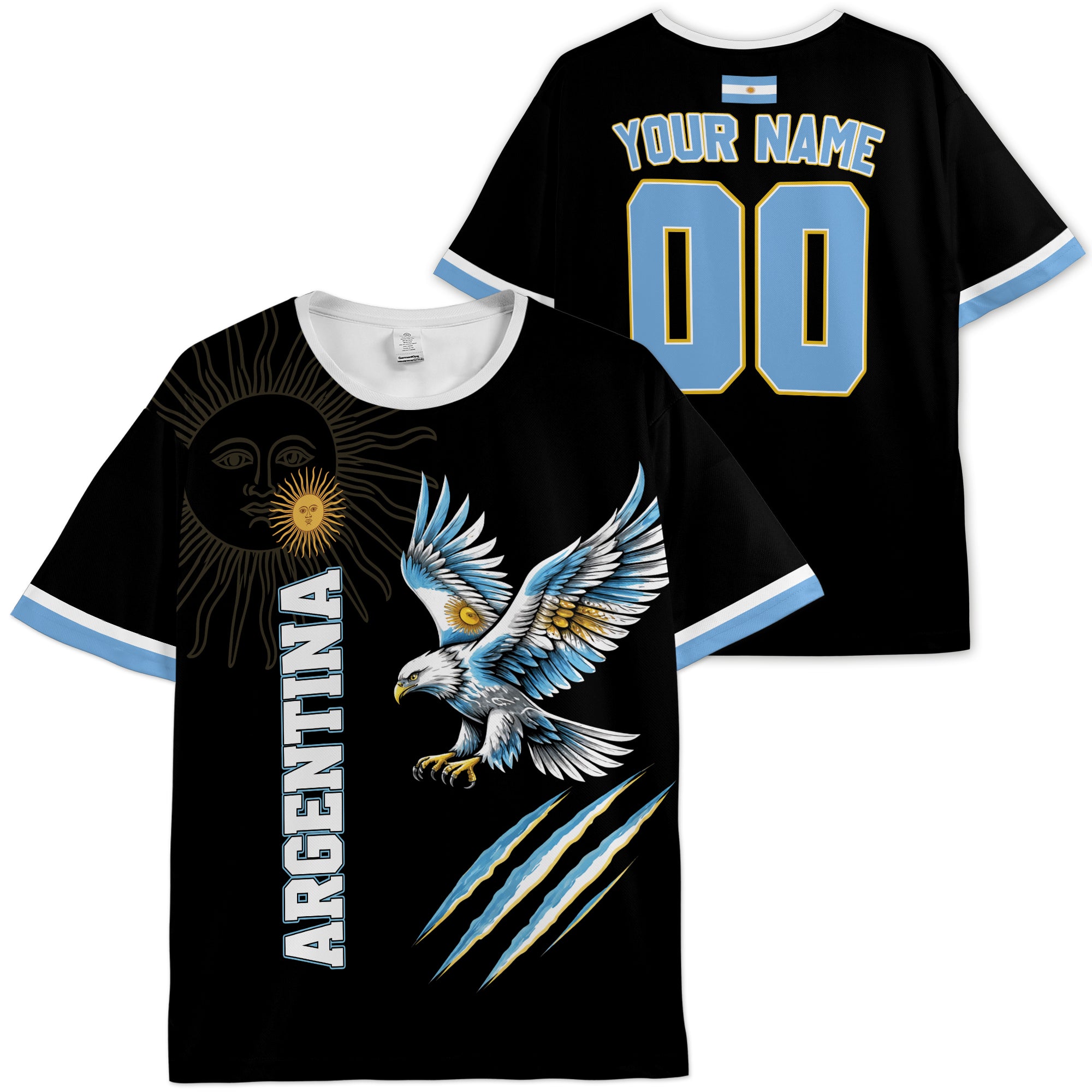Custom Argentina Soccer Jersey Argentinian Fan Eagle - Personalized Name Number