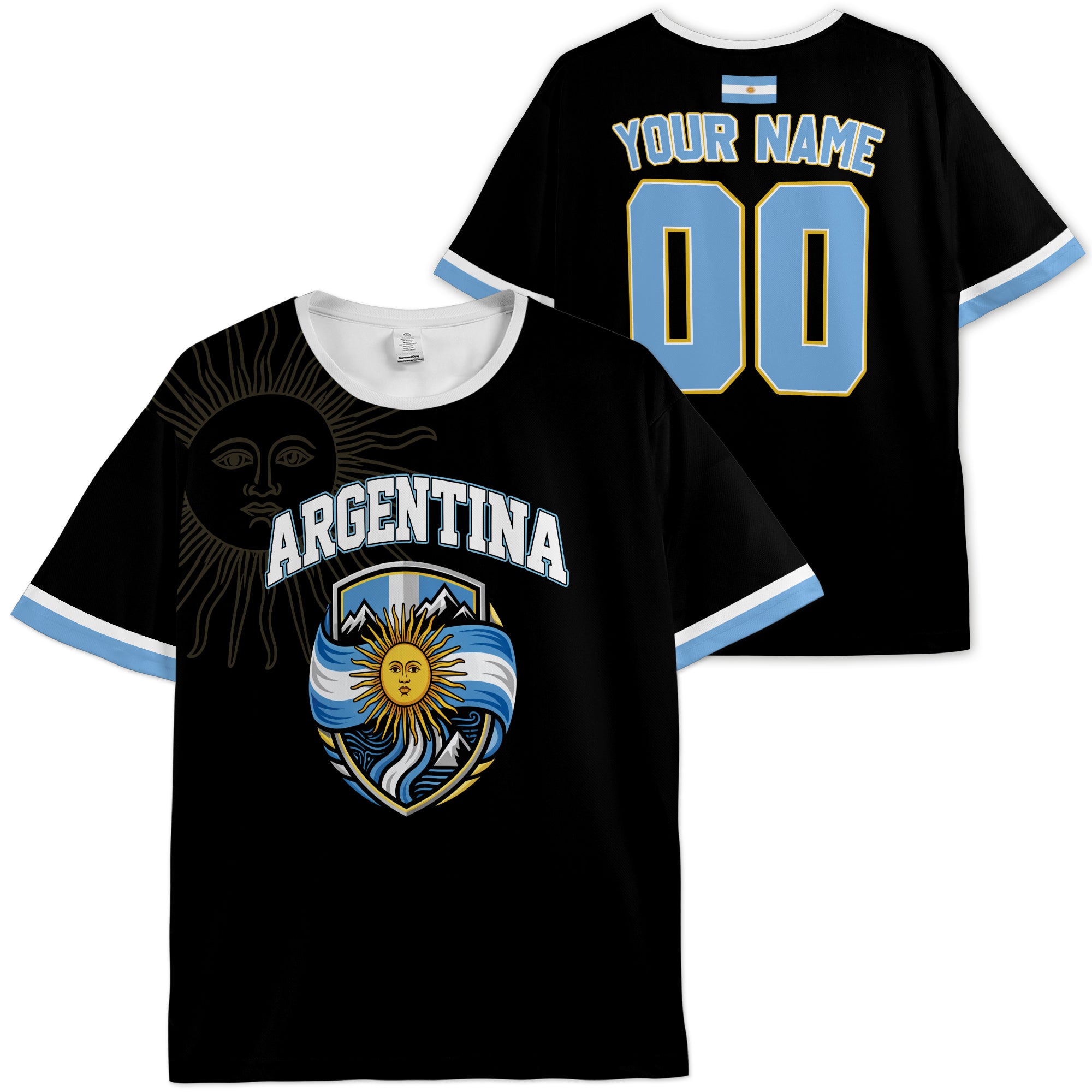 Custom Argentina Soccer Jersey Argentinian Fan Crest - Personalized Name Number