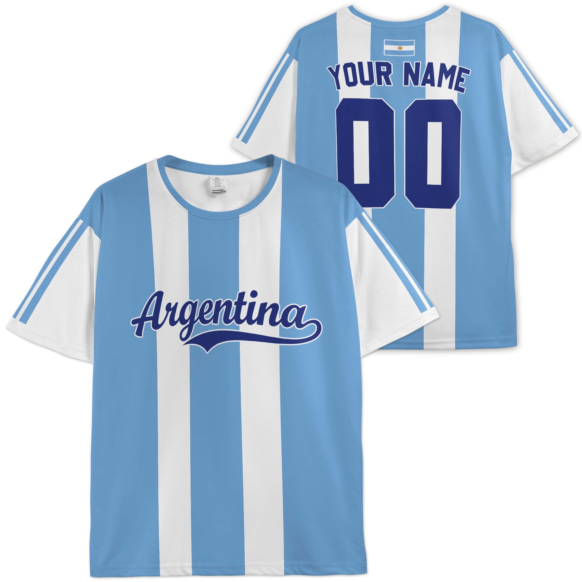Custom Argentina Soccer Jersey Argentinian Fan Classic Stripe - Personalized Name Number