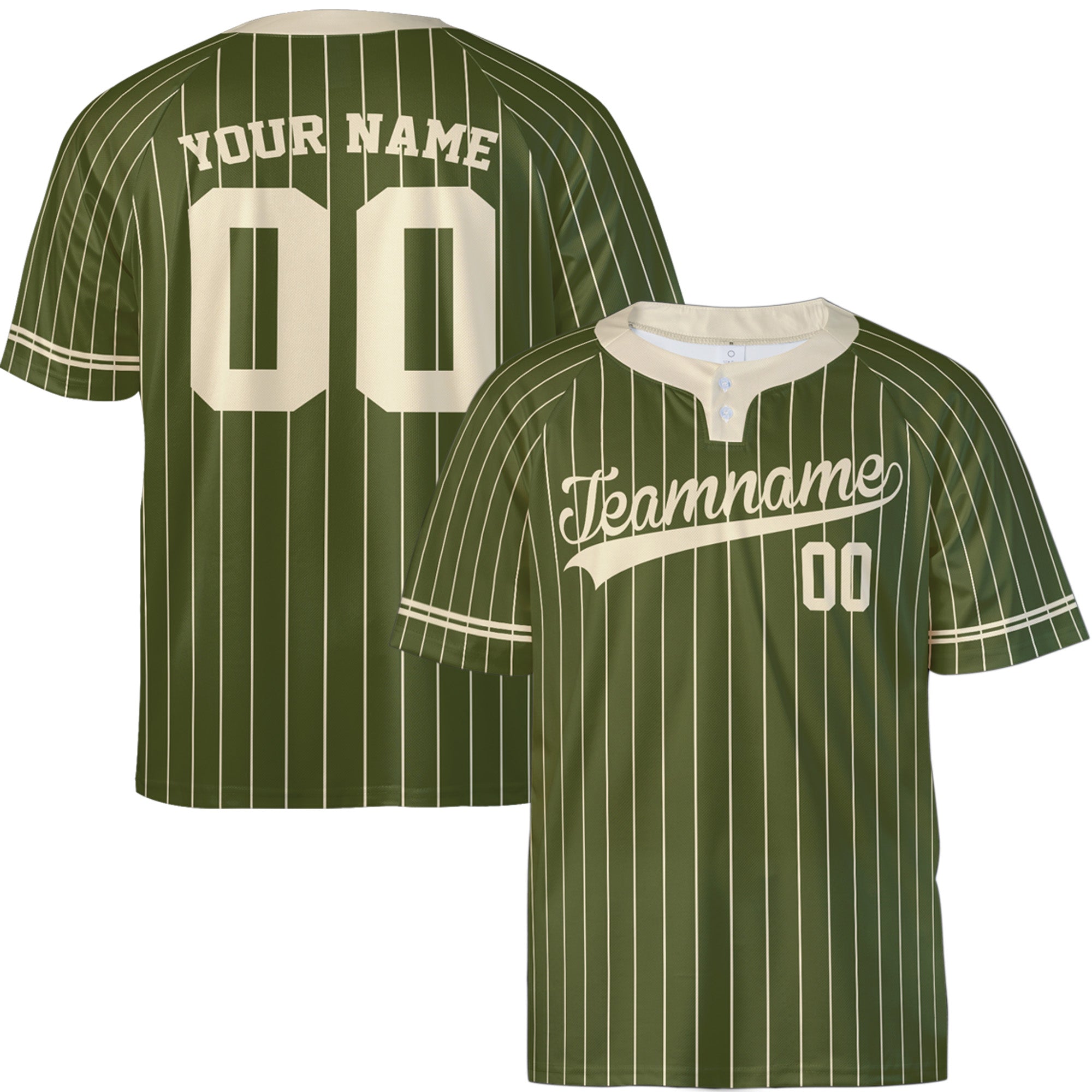 Custom Two Button Softball Jersey Army Green and Cream Pinstripe – Design Your Own