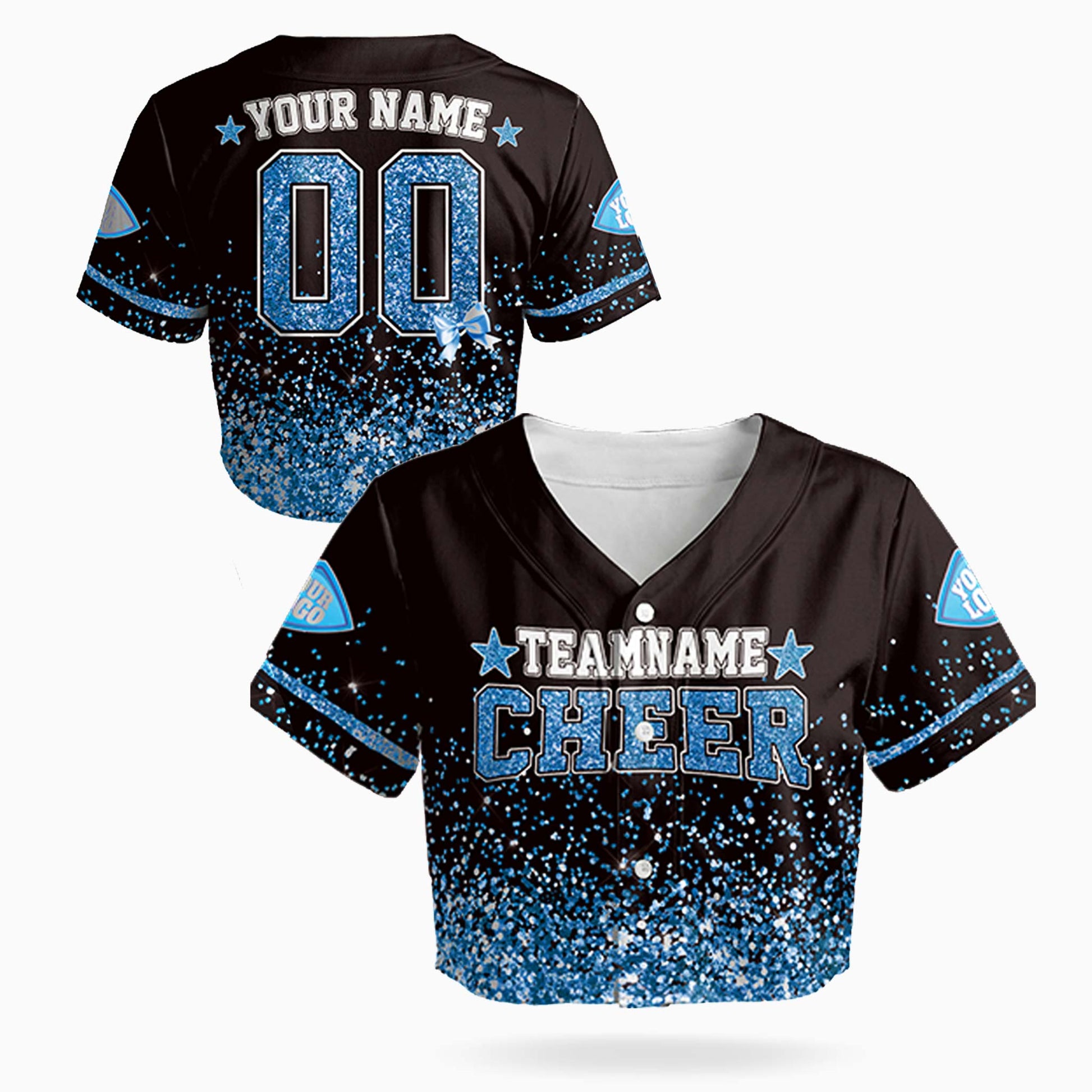 Custom Cheer Crop Baseball Jersey Star Design Blue - Design Your Own