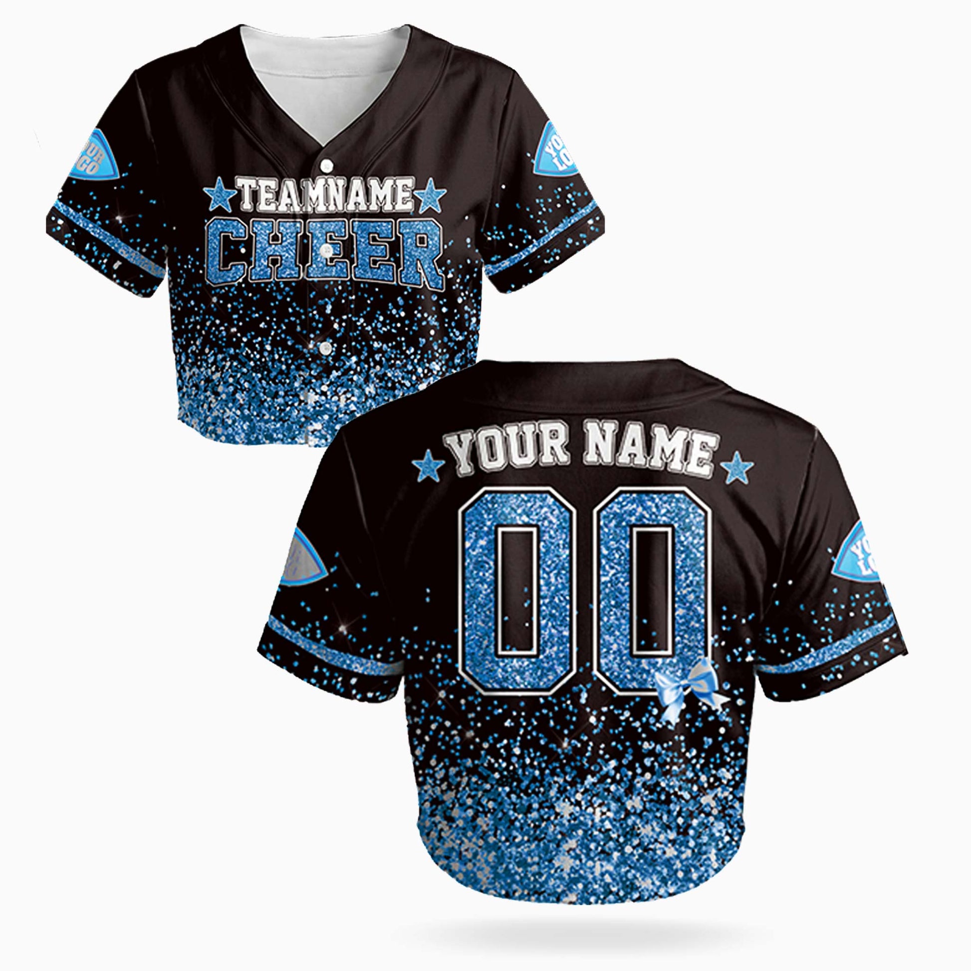 Custom Cheer Crop Baseball Jersey Star Design Blue - Design Your Own