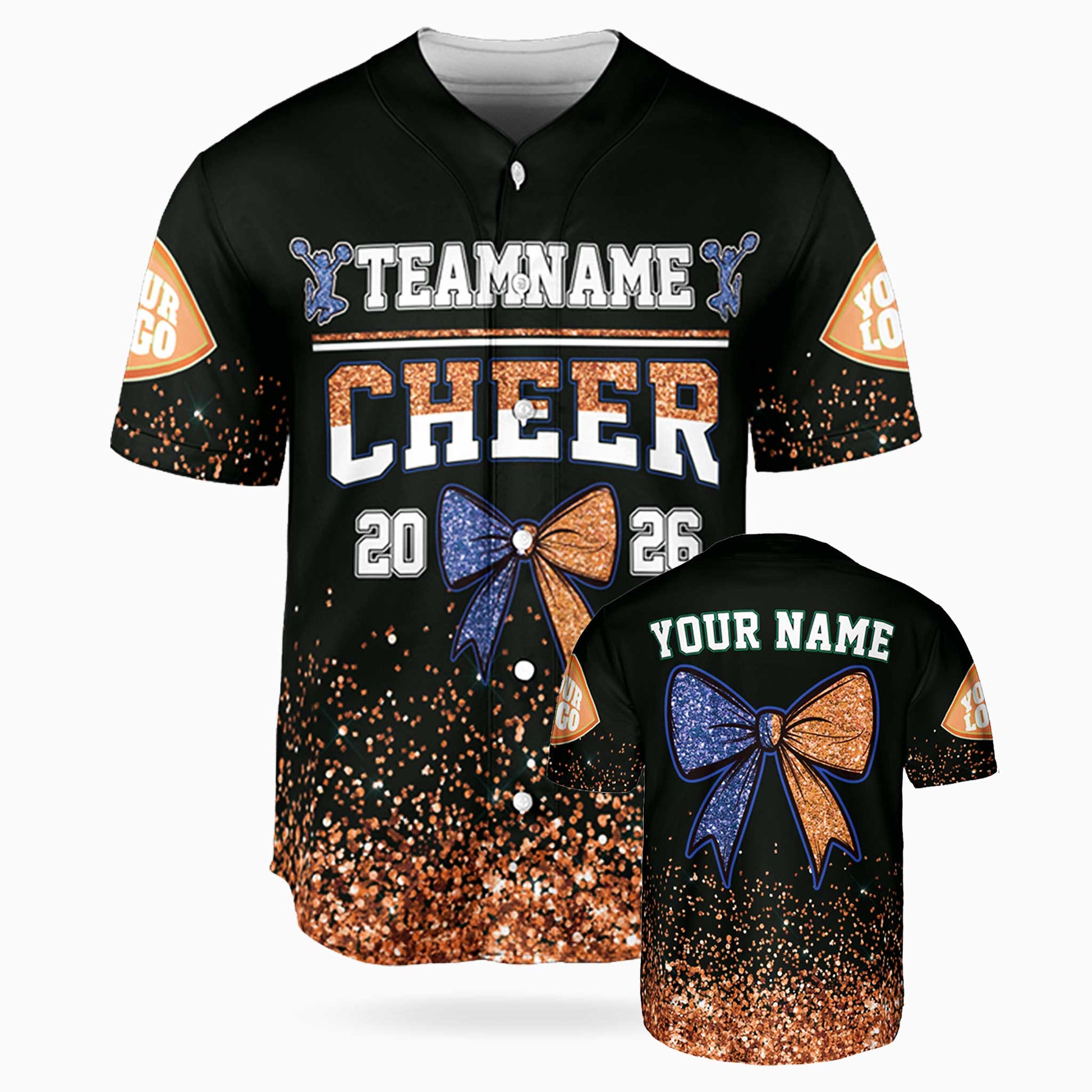 Custom Cheer Baseball Jersey Bow Design Blue and Orange - Design Your Own