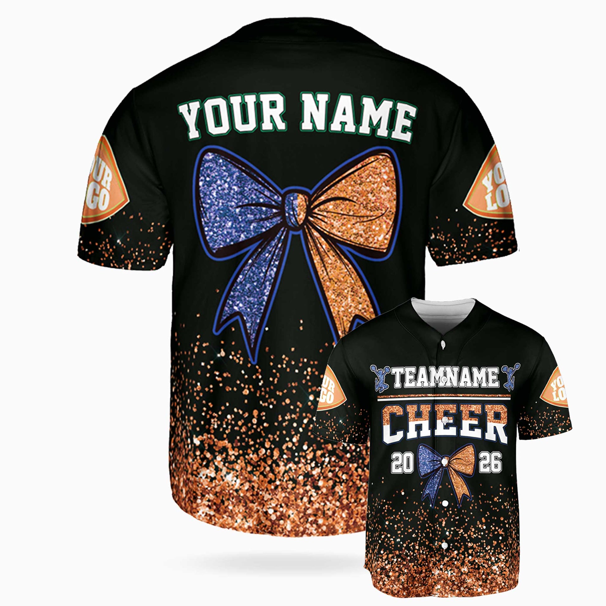 Custom Cheer Baseball Jersey Bow Design Blue and Orange - Design Your Own