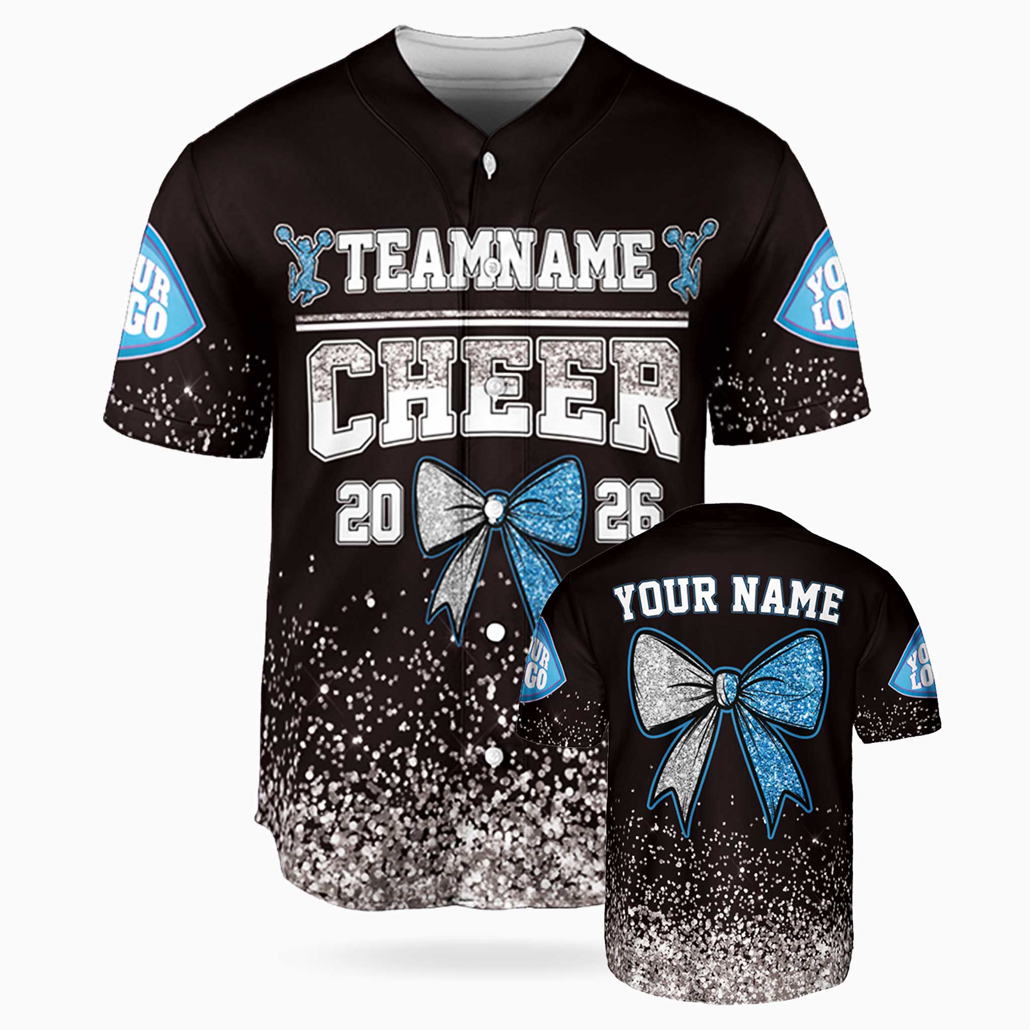 Custom Cheer Baseball Jersey Bow Design Blue and White - Design Your Own