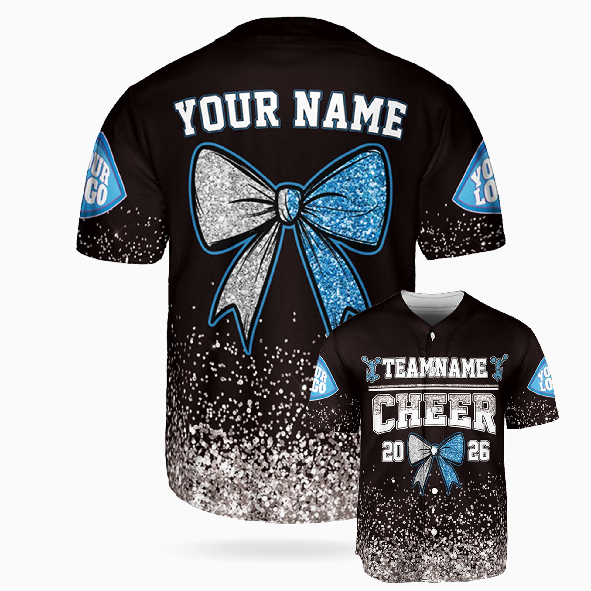 Custom Cheer Baseball Jersey Bow Design Blue and White - Design Your Own