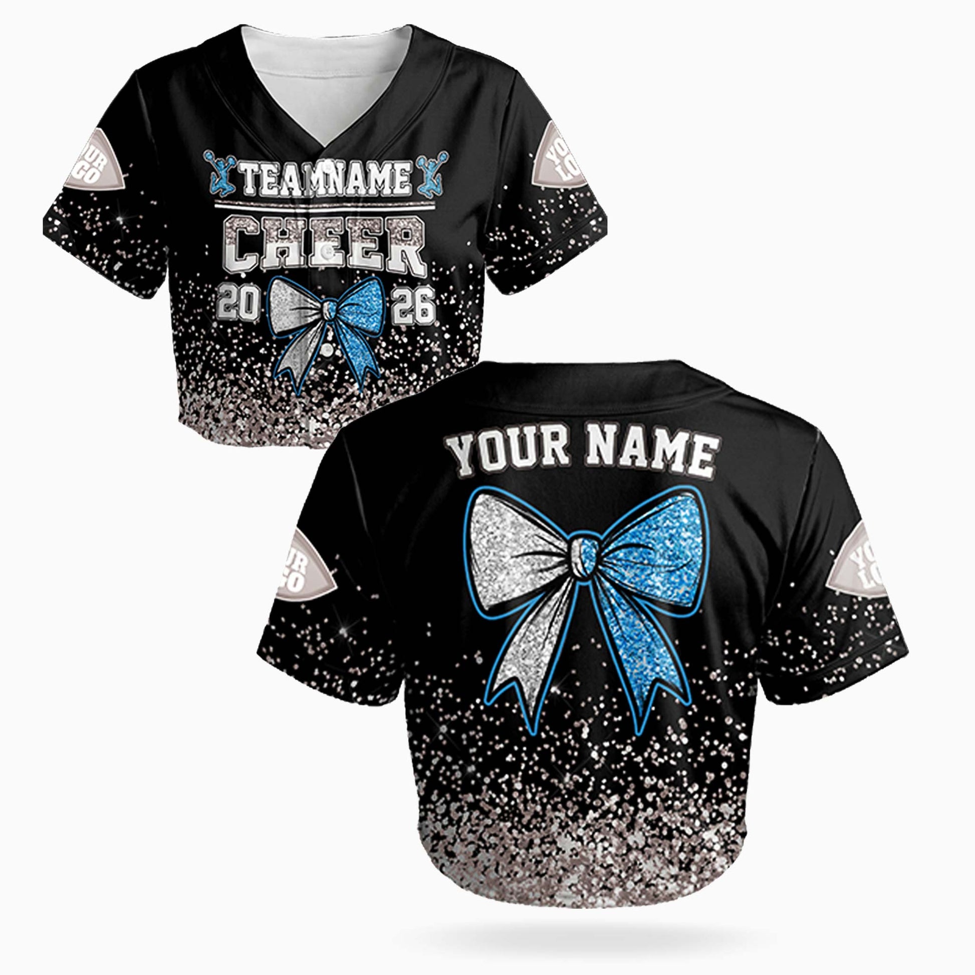 Custom Cheer Crop Baseball Jersey Bow Design Blue and White - Design Your Own