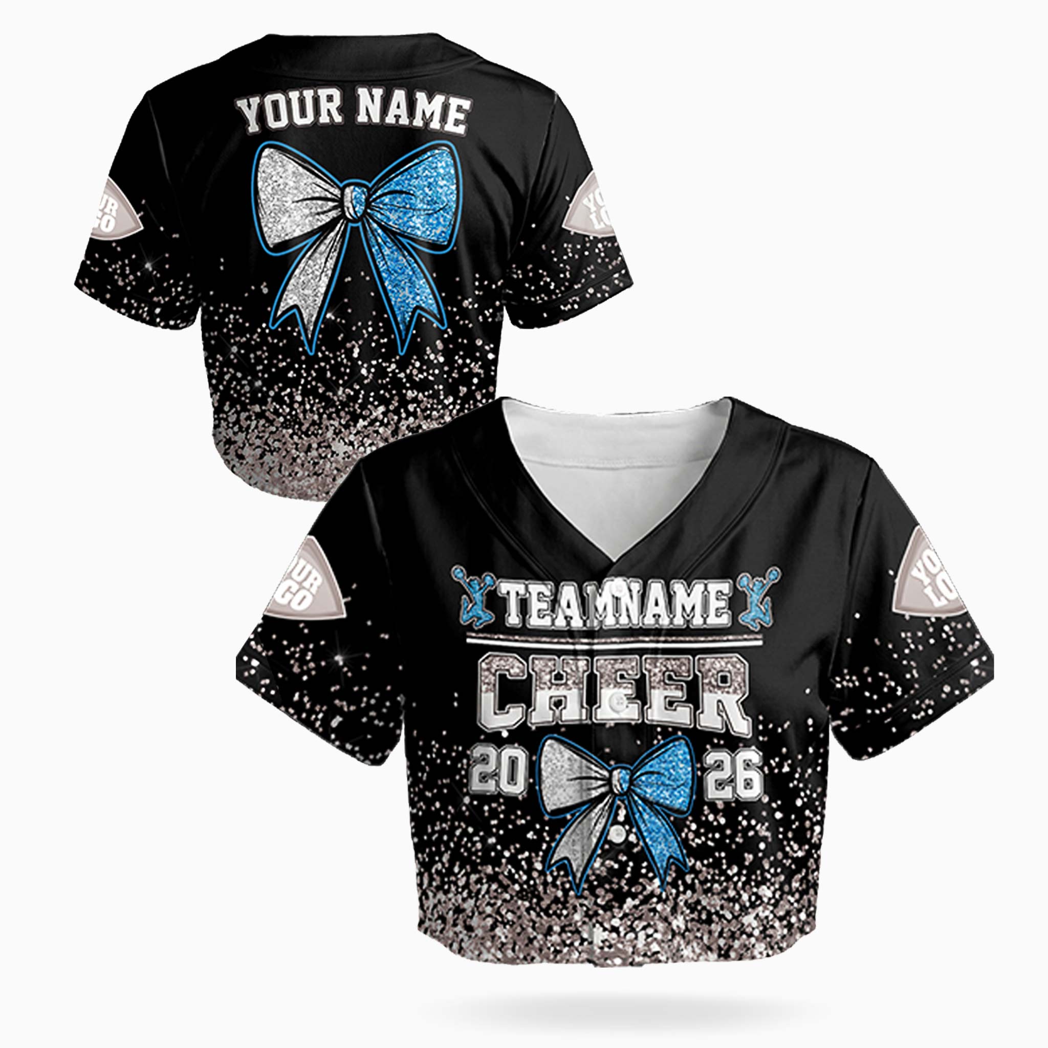 Custom Cheer Crop Baseball Jersey Bow Design Blue and White - Design Your Own