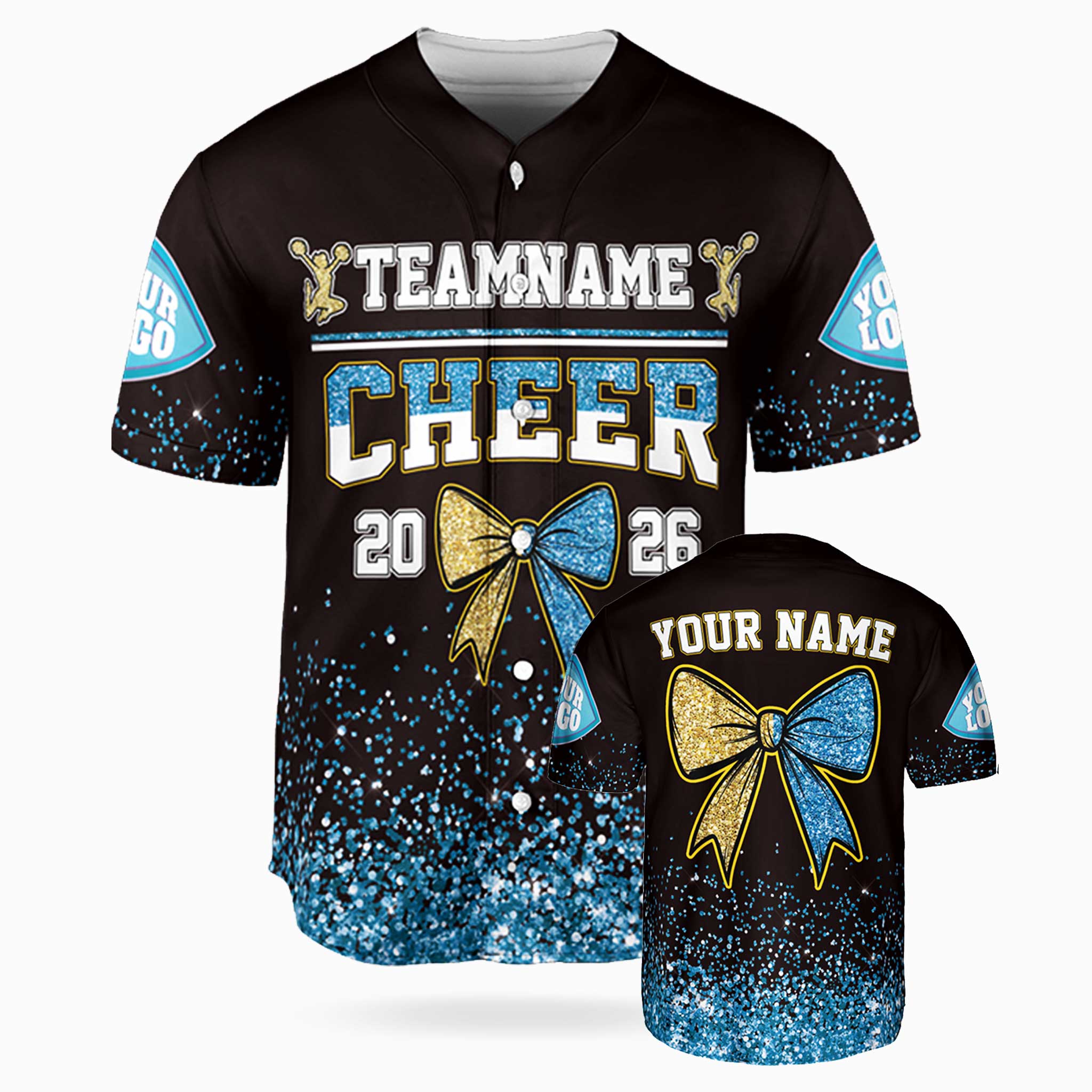 Custom Cheer Baseball Jersey Bow Design Blue and Yellow - Design Your Own