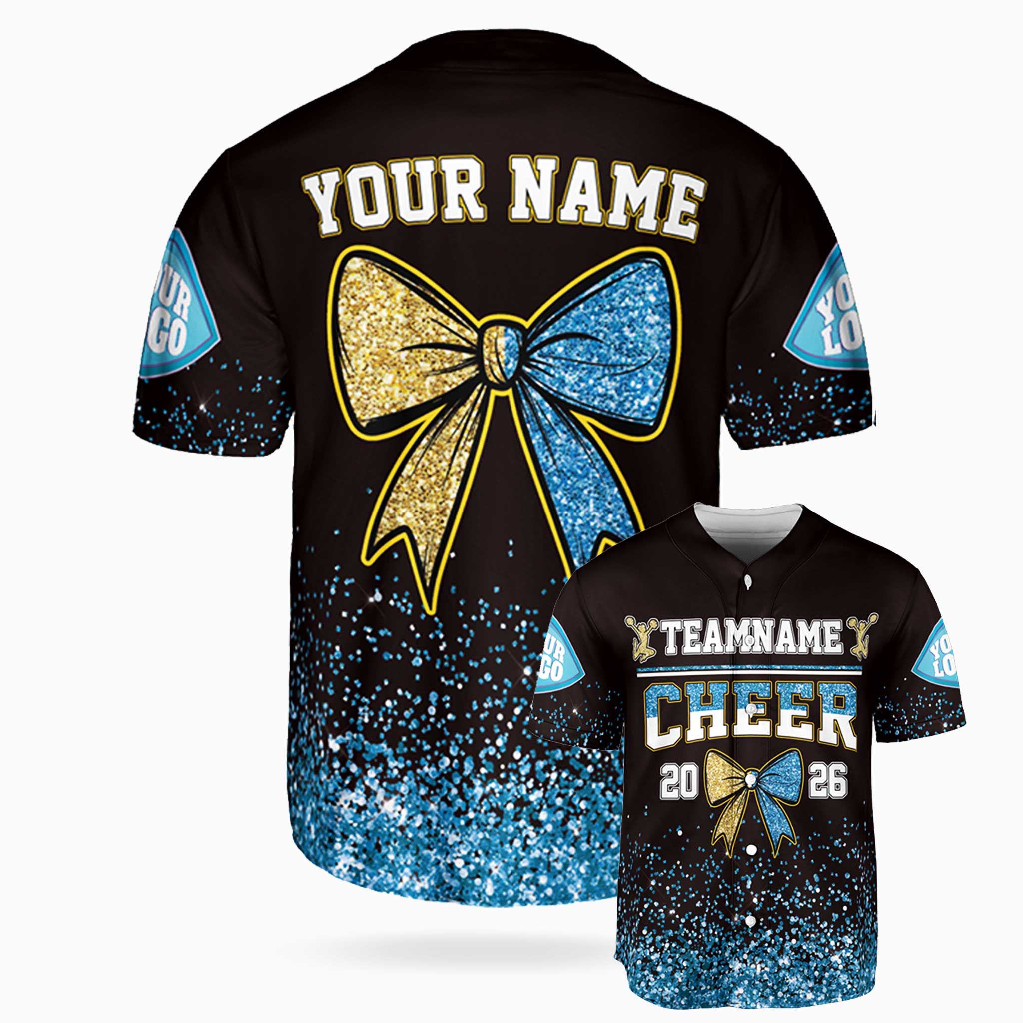 Custom Cheer Baseball Jersey Bow Design Blue and Yellow - Design Your Own